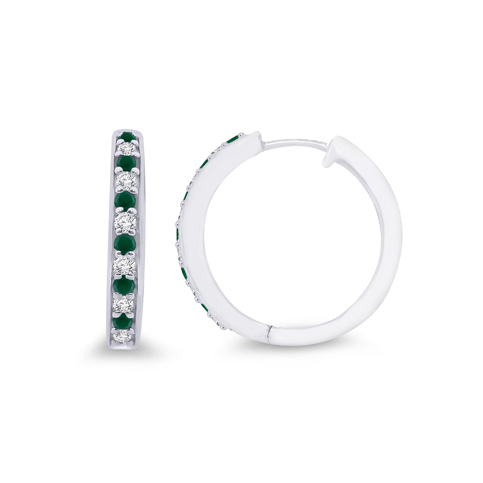 9ct white gold emerald & diamond set huggy earrings 0.12ct - W2.50 x L17.00mm