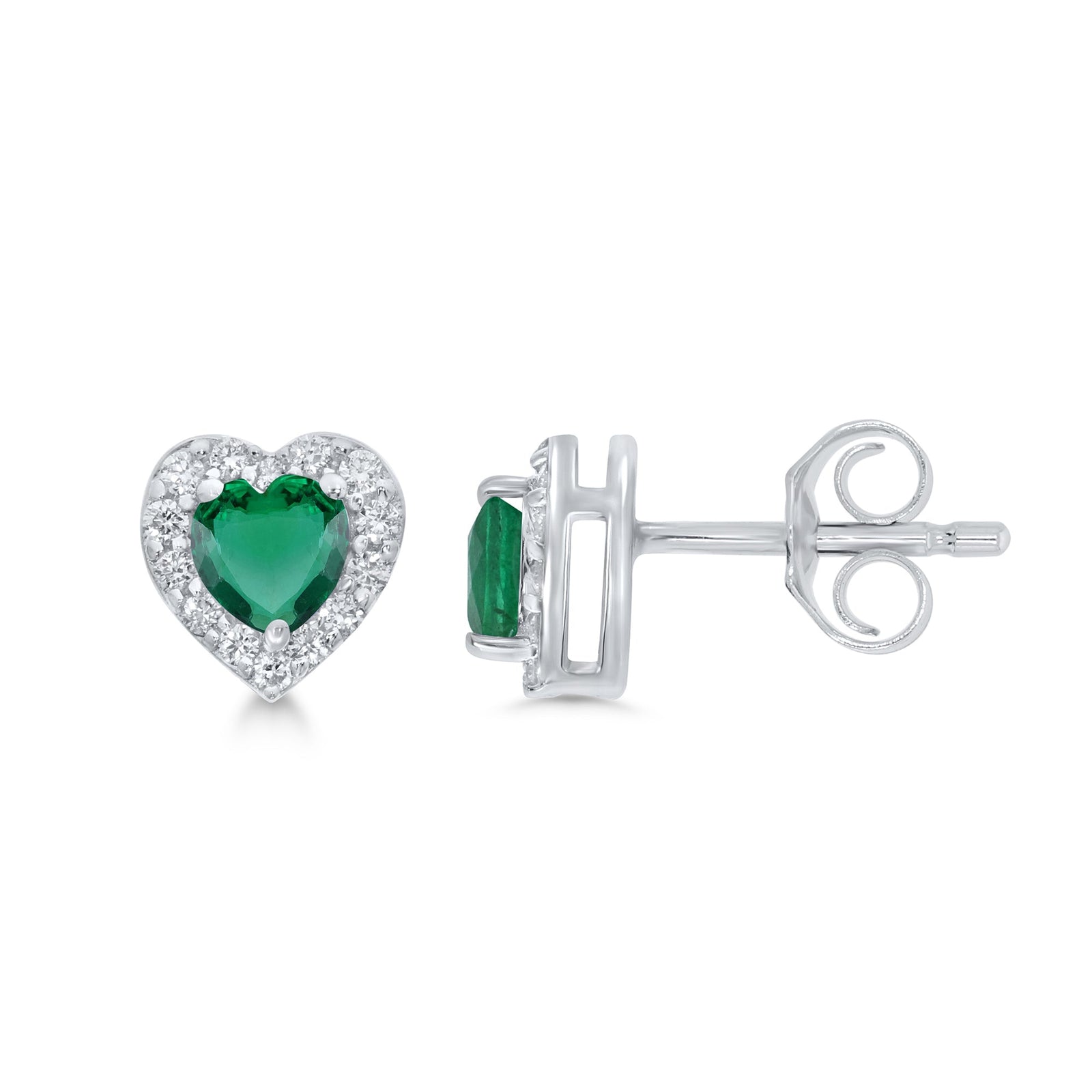 9ct gold 5mm heart shape emerald & diamond cluster stud earrings 0.16ct