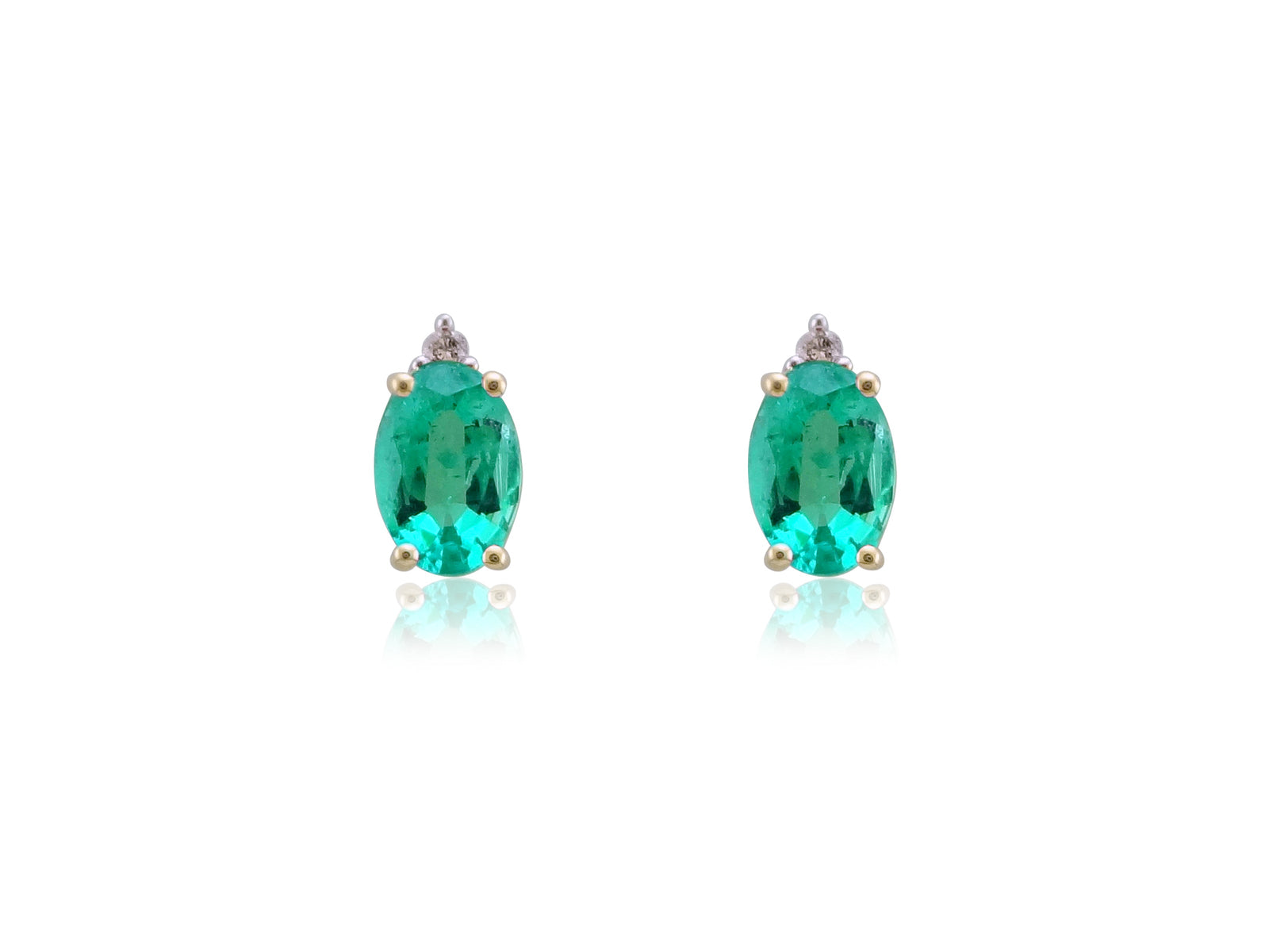 9ct gold 6x4mm oval emerald & diamond stud earrings 0.02ct