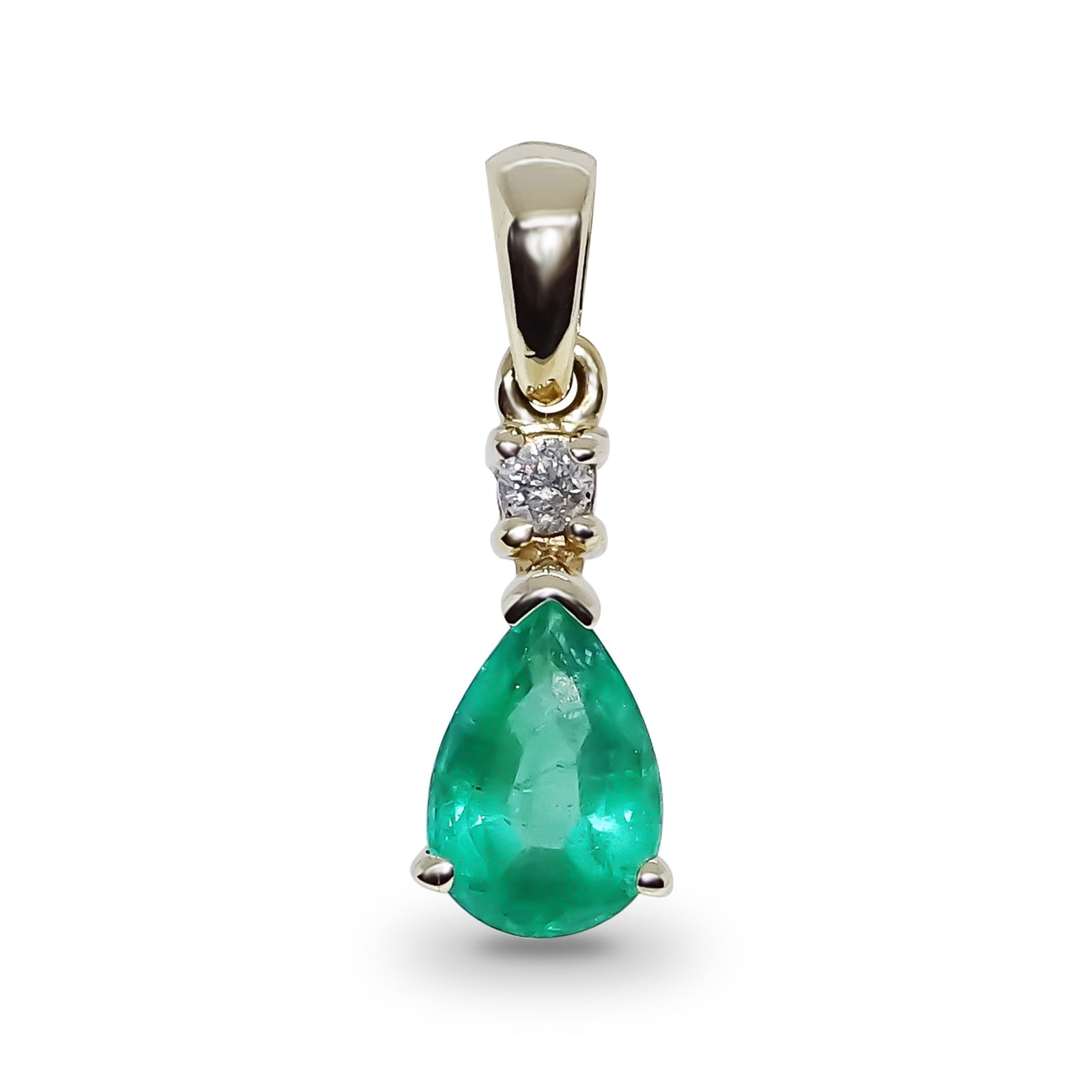 9ct gold 7x5mm pear shape emerald & diamond pendant 0.03ct