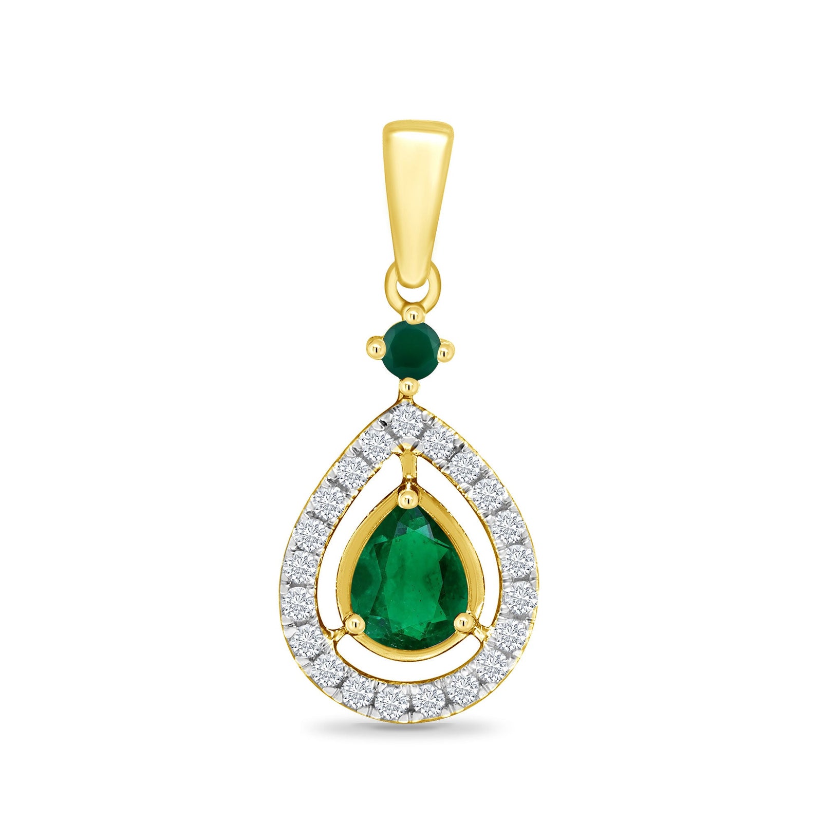 9ct gold 5x4mm pear shape & 2.25mm emerald & diamond pendant 0.12ct