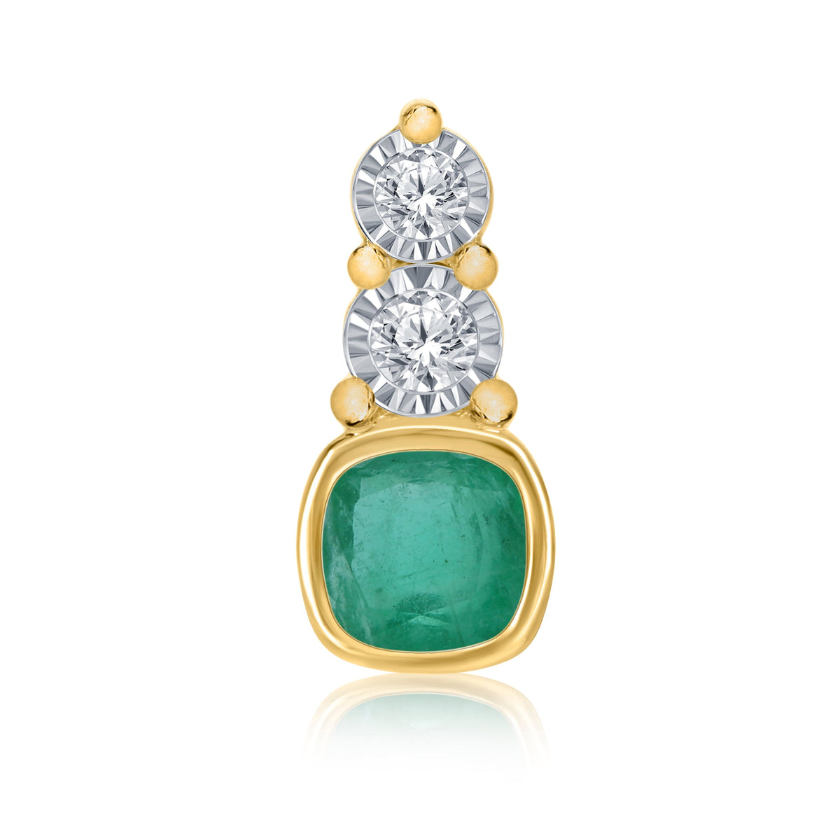 9ct gold 5mm cushion shape emerald &amp; diamond miracle plate pendant 0.06ct