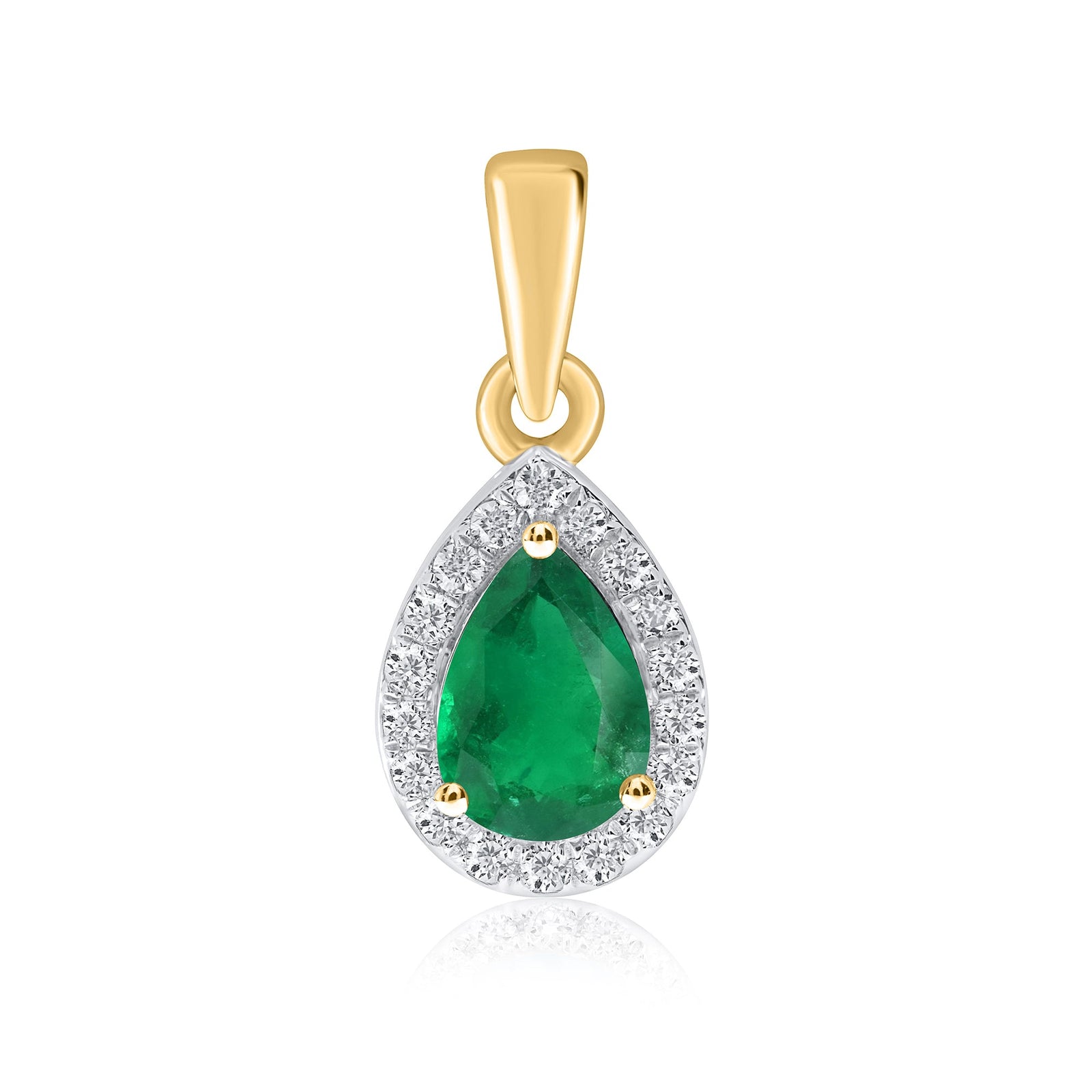 9ct gold 6x4mm pear shape emerald & diamond cluster pendant 0.08ct