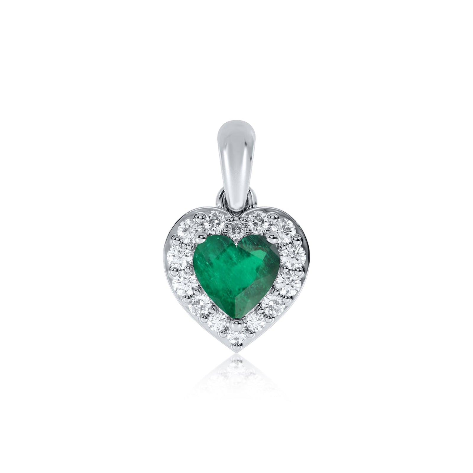 9ct white gold 5mm heart shape emerald & diamond cluster pendant 0.13ct
