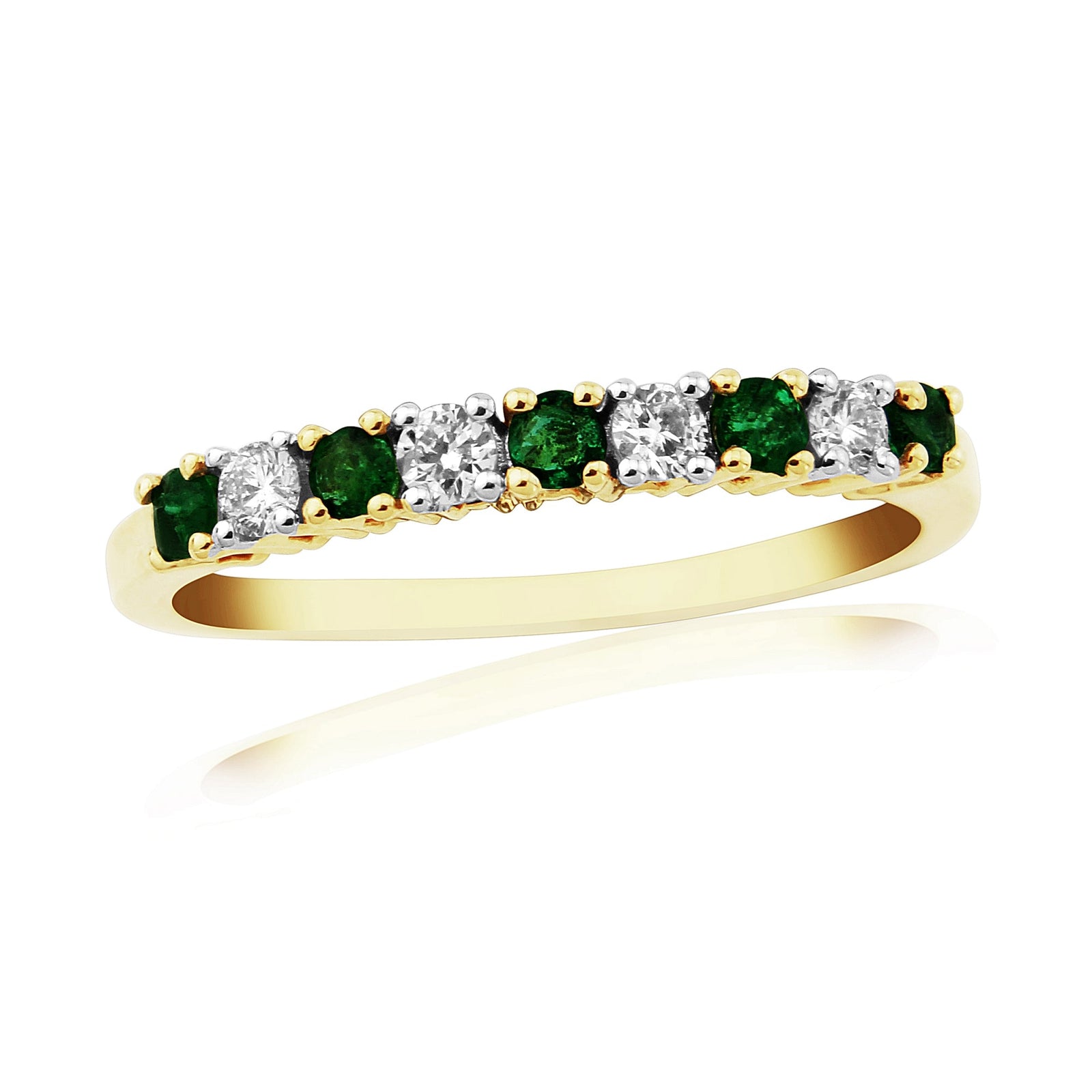9ct gold 2.25mm round emerald & diamond half eternity ring 0.14ct