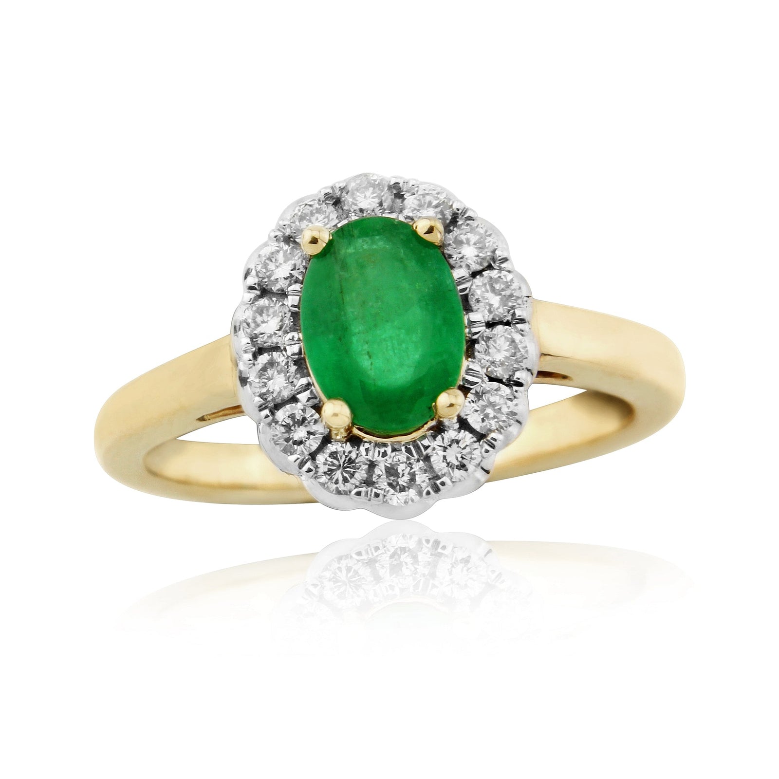 9ct gold 7x5 oval emerald & diamond cluster ring 0.29ct