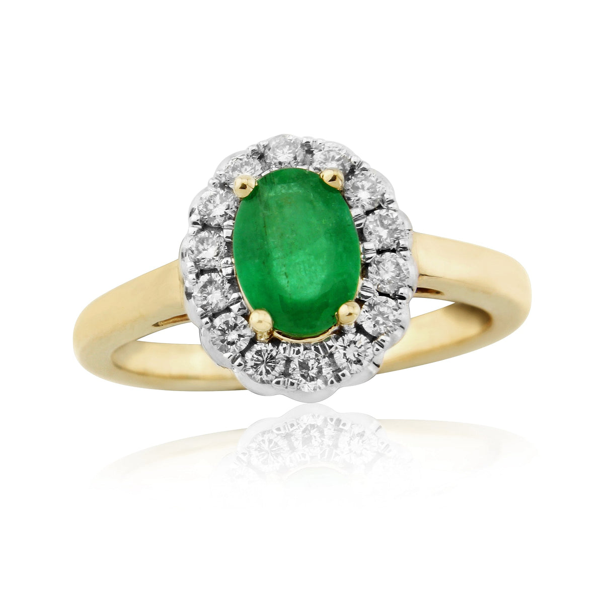 9ct gold 7x5 oval emerald &amp; diamond cluster ring 0.29ct
