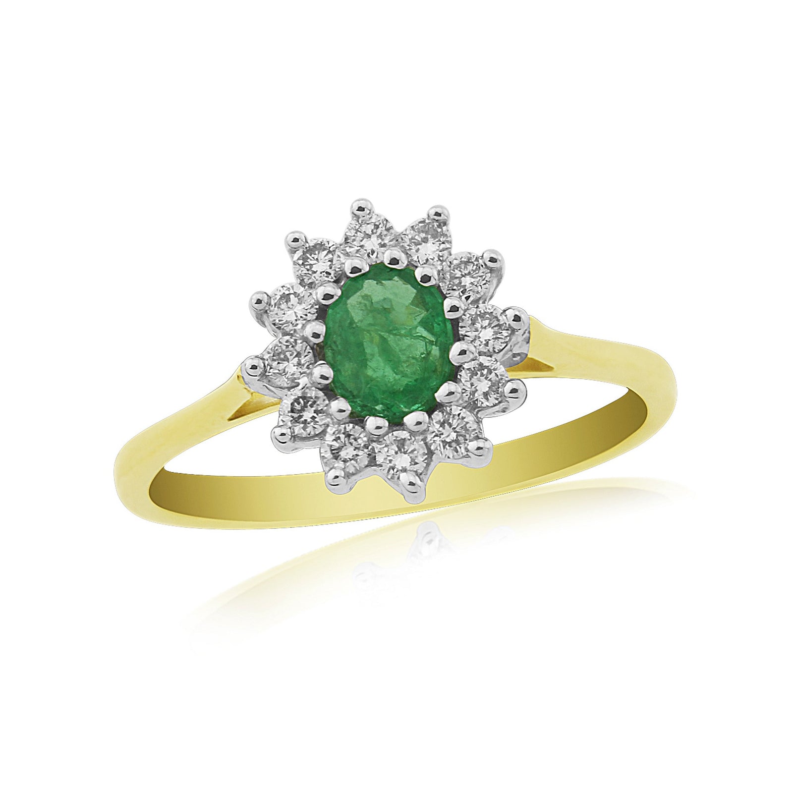 9ct gold 5x4mm oval emerald & diamond cluster ring 0.20ct