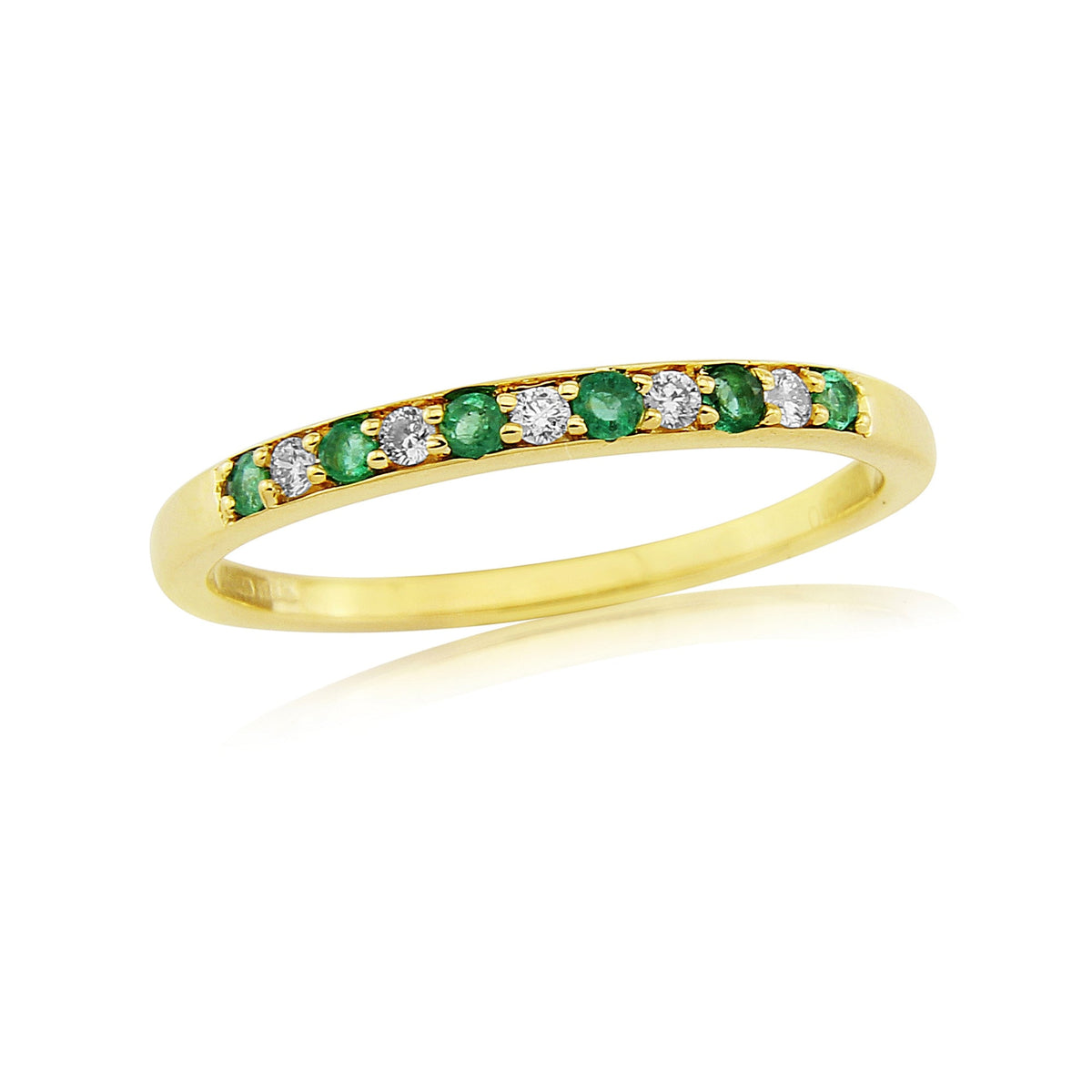9ct gold 1.50mm emerald &amp; diamond half et ring 0.07ct