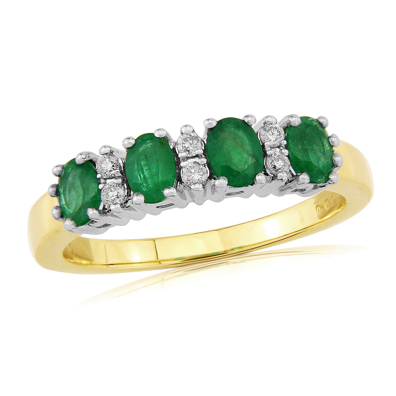 9ct gold 4x3mm oval emeralds & diamond half et ring 0.08ct
