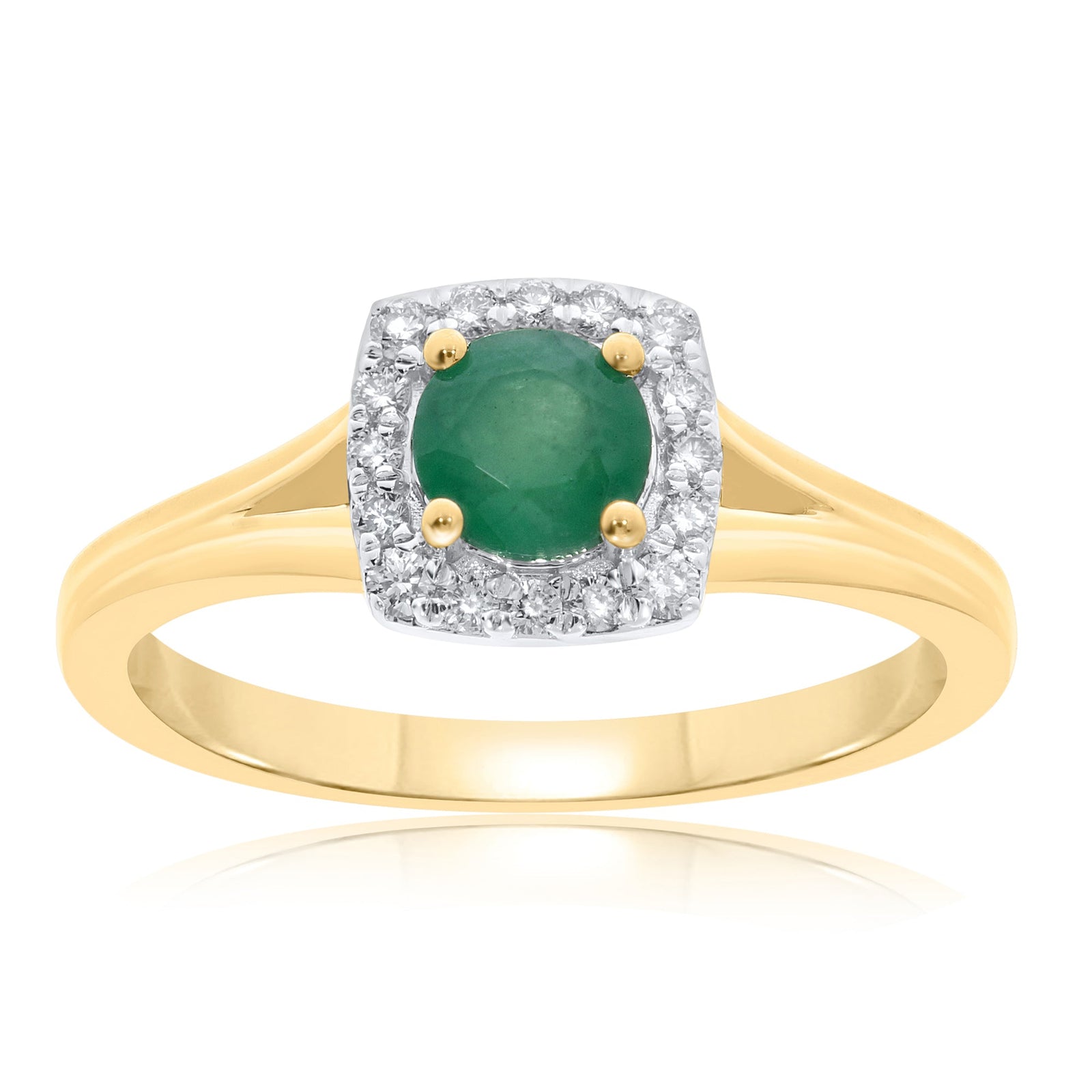 9ct gold 5mm round emerald & diamond cluster ring 0.15ct