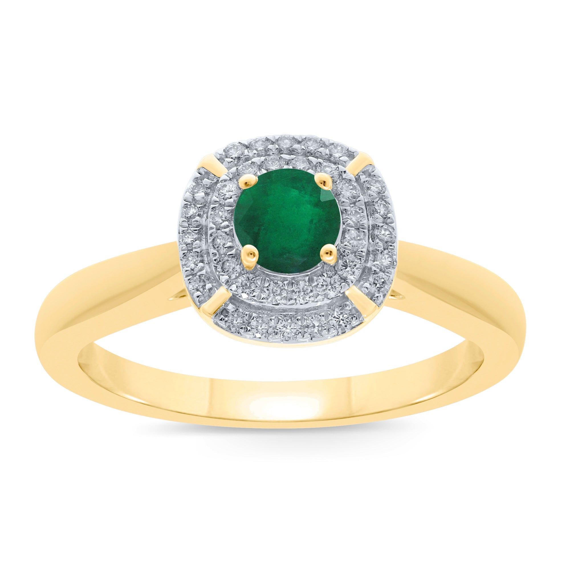 9ct gold 4.5mm round emerald & diamond cluster ring 0.14ct