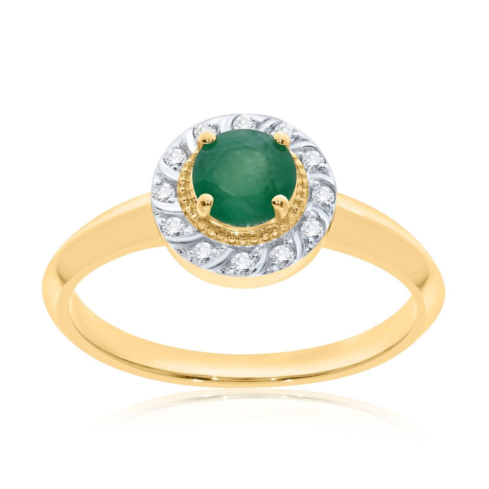 9ct gold 5mm round emerald & diamond cluster ring 0.08ct