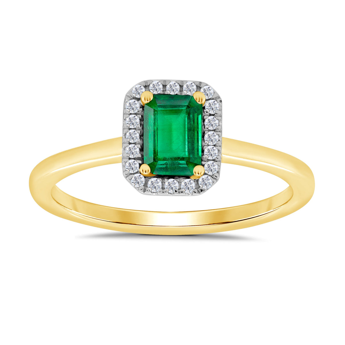 9ct gold 6x4mm octagon cut emerald &amp; diamond cluster ring  0.10ct