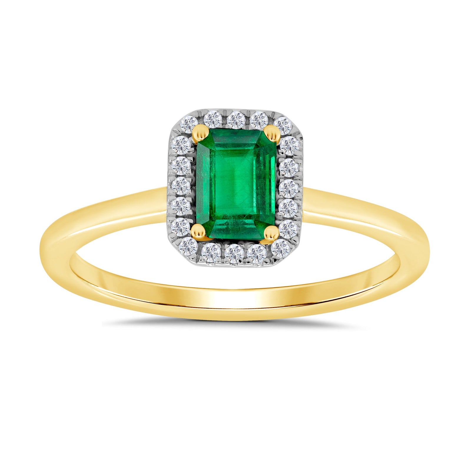 9ct gold 6x4mm octagon cut emerald & diamond cluster ring 0.10ct