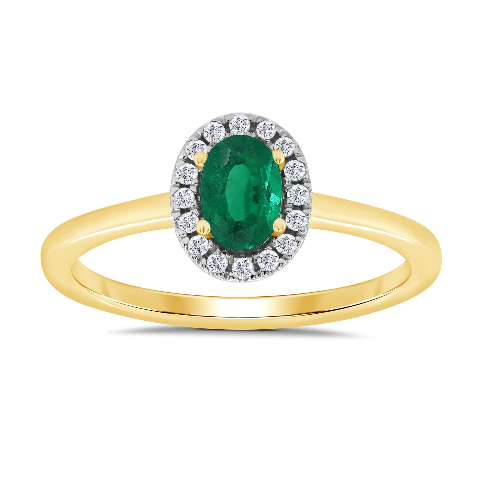 9ct gold 6x4mm oval emerald & diamond cluster ring  0.10ct