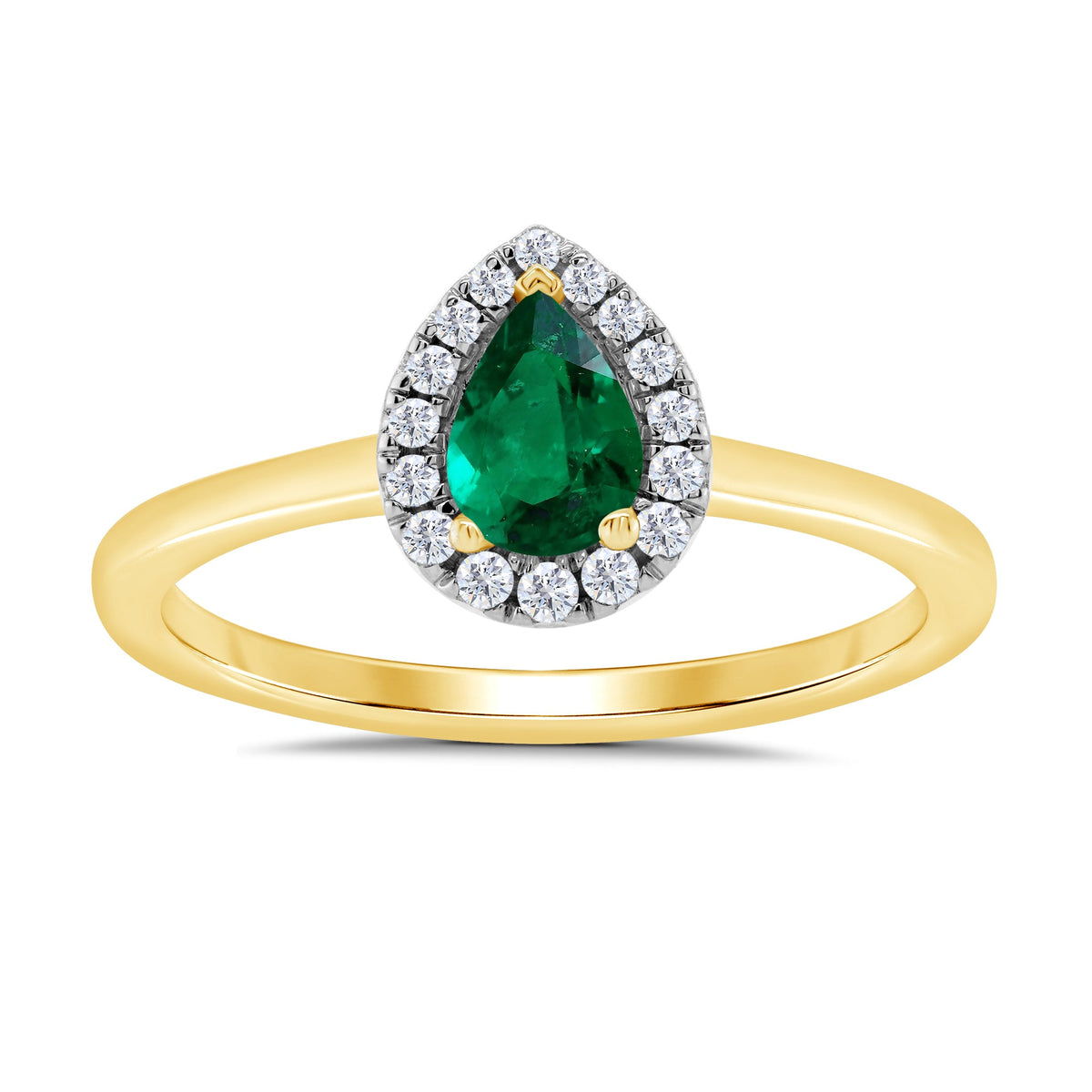 9ct gold 6x4mm pear shape emerald &amp; diamond cluster ring  0.10ct