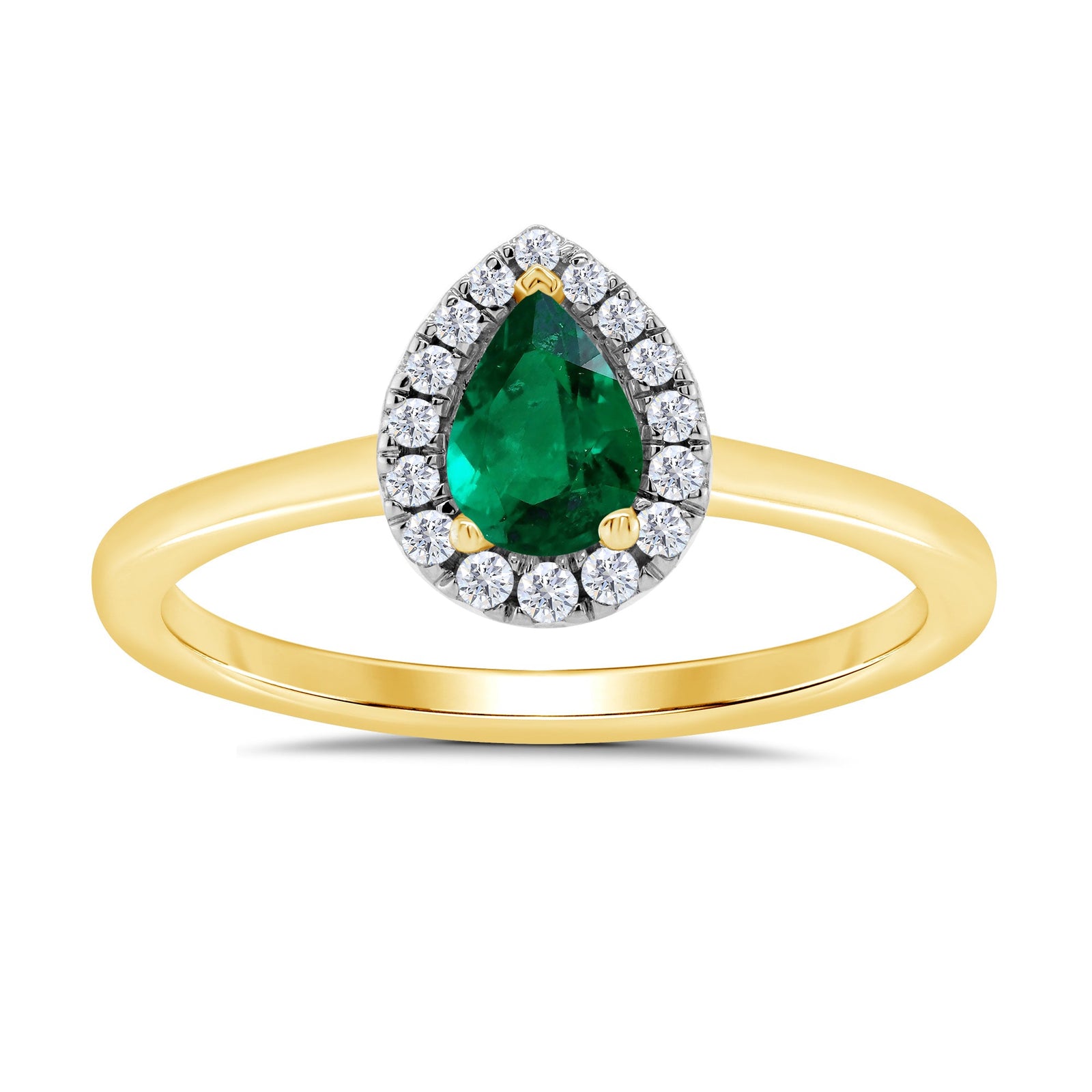 9ct gold 6x4mm pear shape emerald & diamond cluster ring 0.10ct
