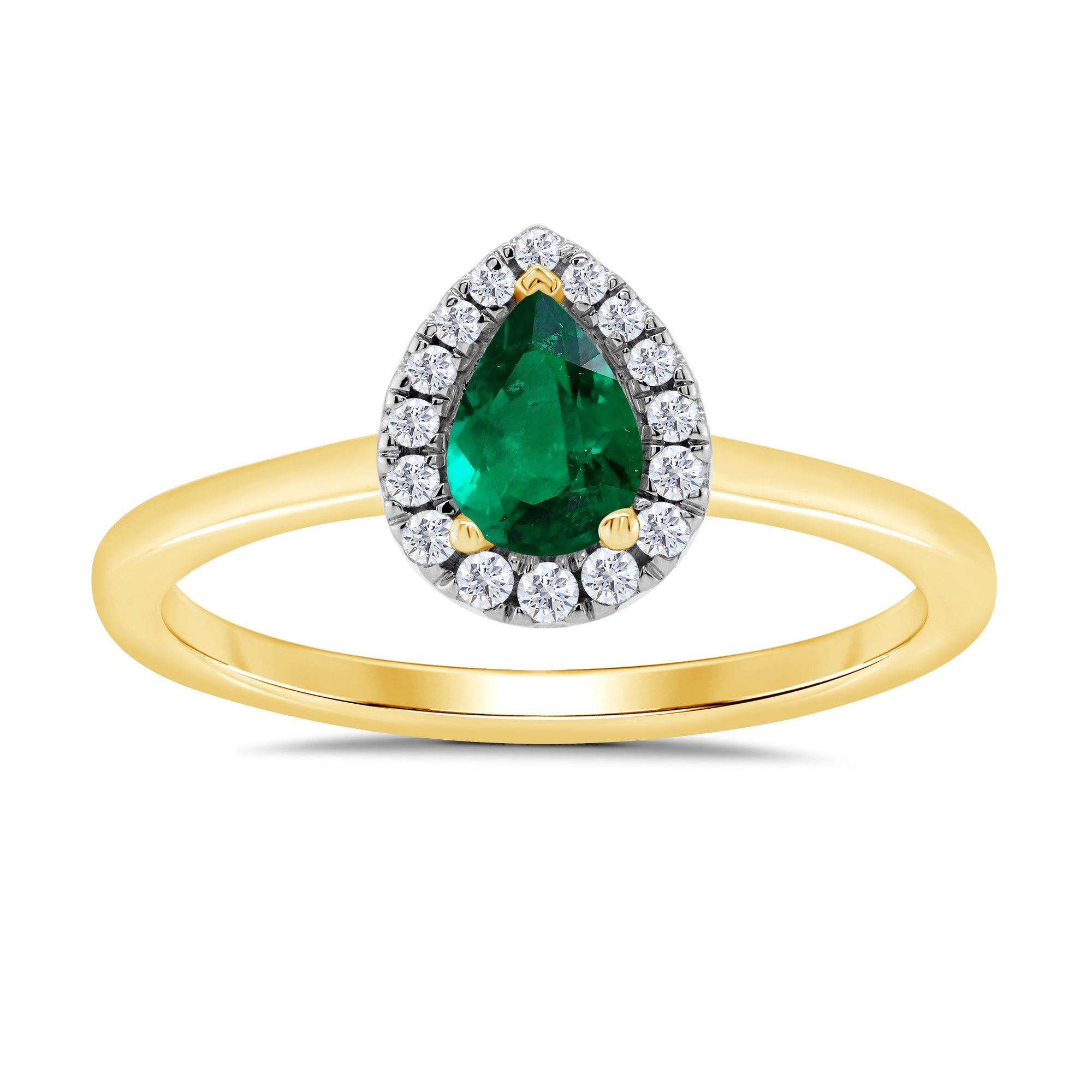 9ct gold 6x4mm pear shape emerald & diamond cluster ring  0.10ct