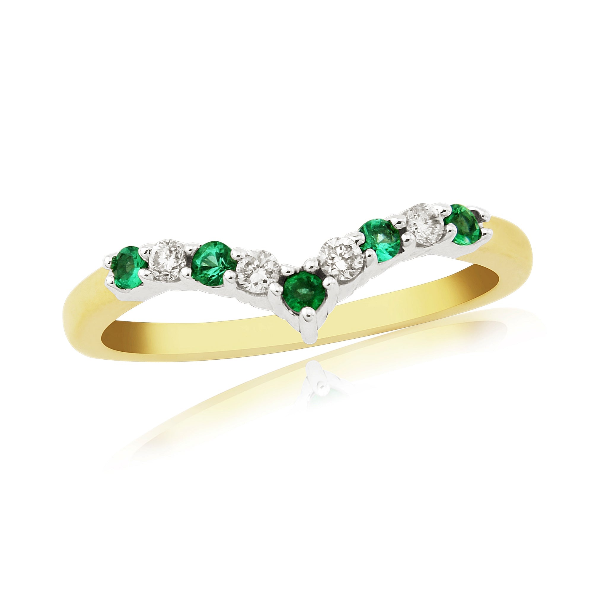 9ct gold 2.0mm round emerald & diamond wishbone ring 0.11ct