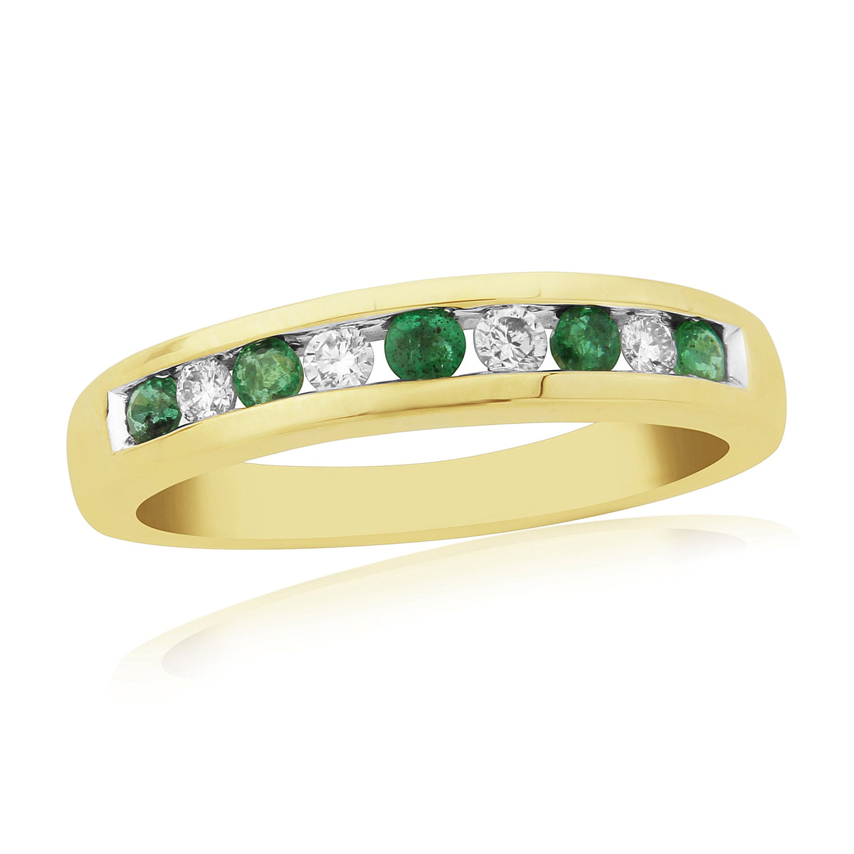 9ct gold emerald &amp; diamond channel set half et ring 0.14ct