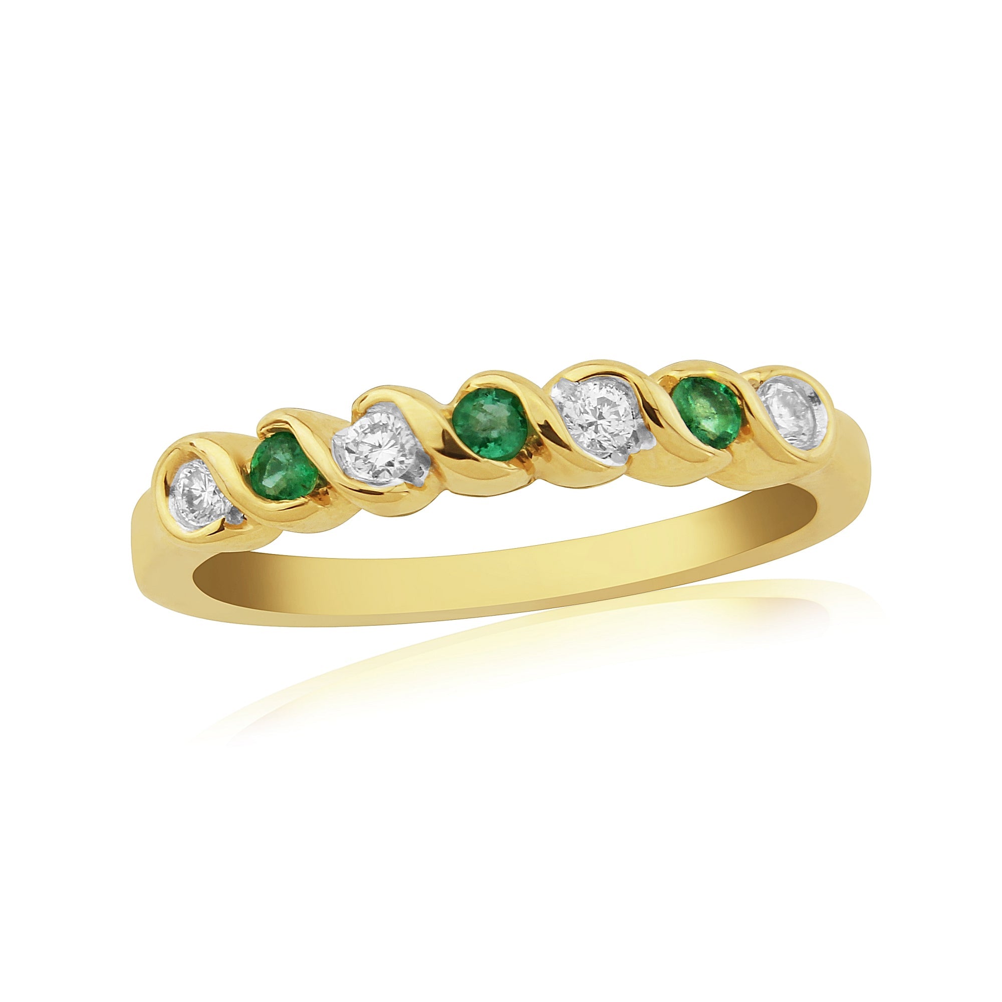 9ct gold 2.00mm emerald & diamond half et ring 0.11ct