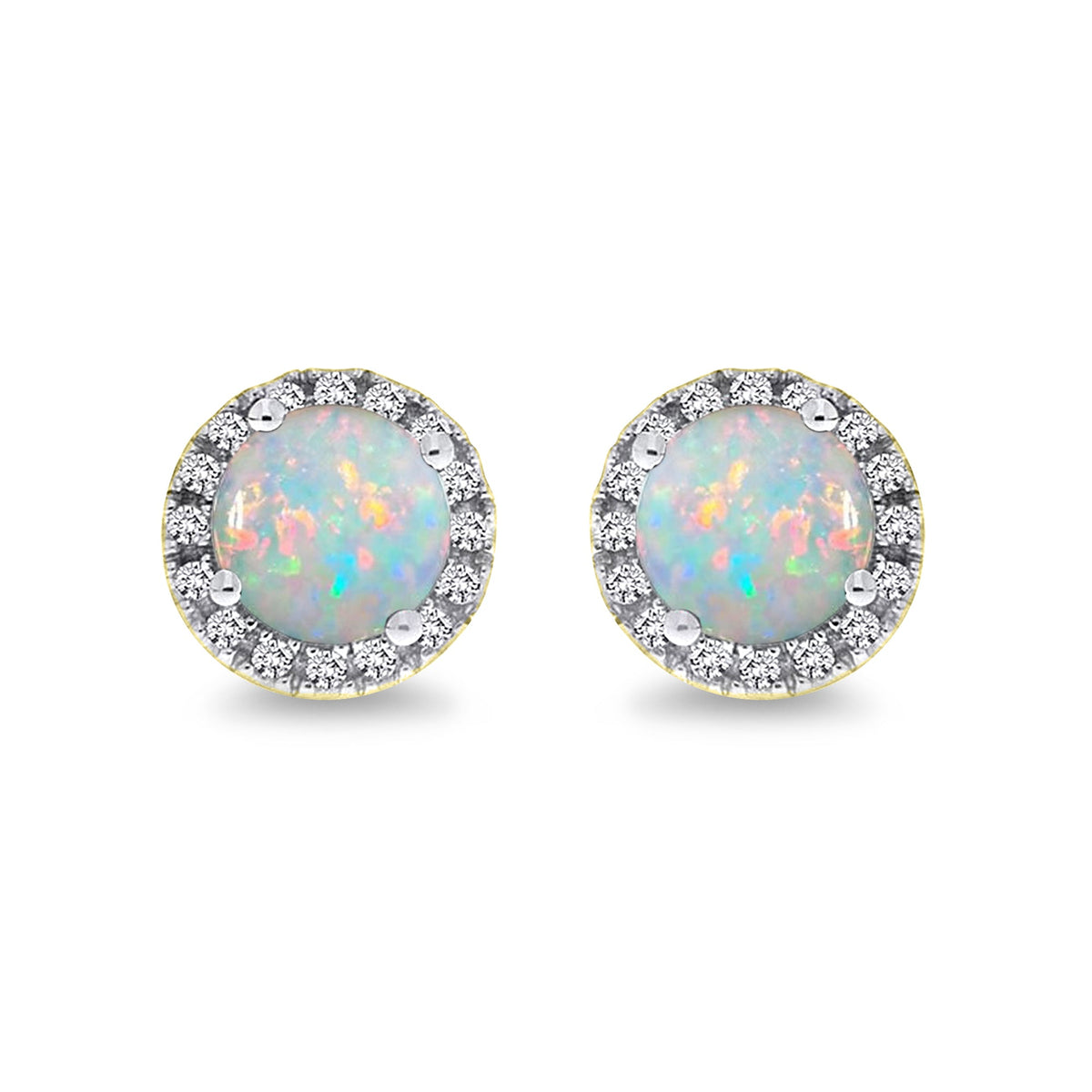 9ct gold 4mm round opal &amp; diamond cluster stud earrings 0.19ct