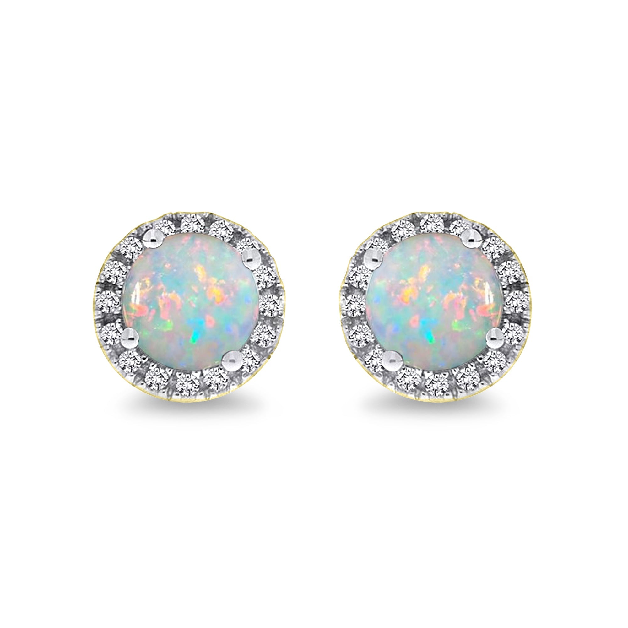 9ct gold 4mm round opal & diamond cluster stud earrings 0.19ct
