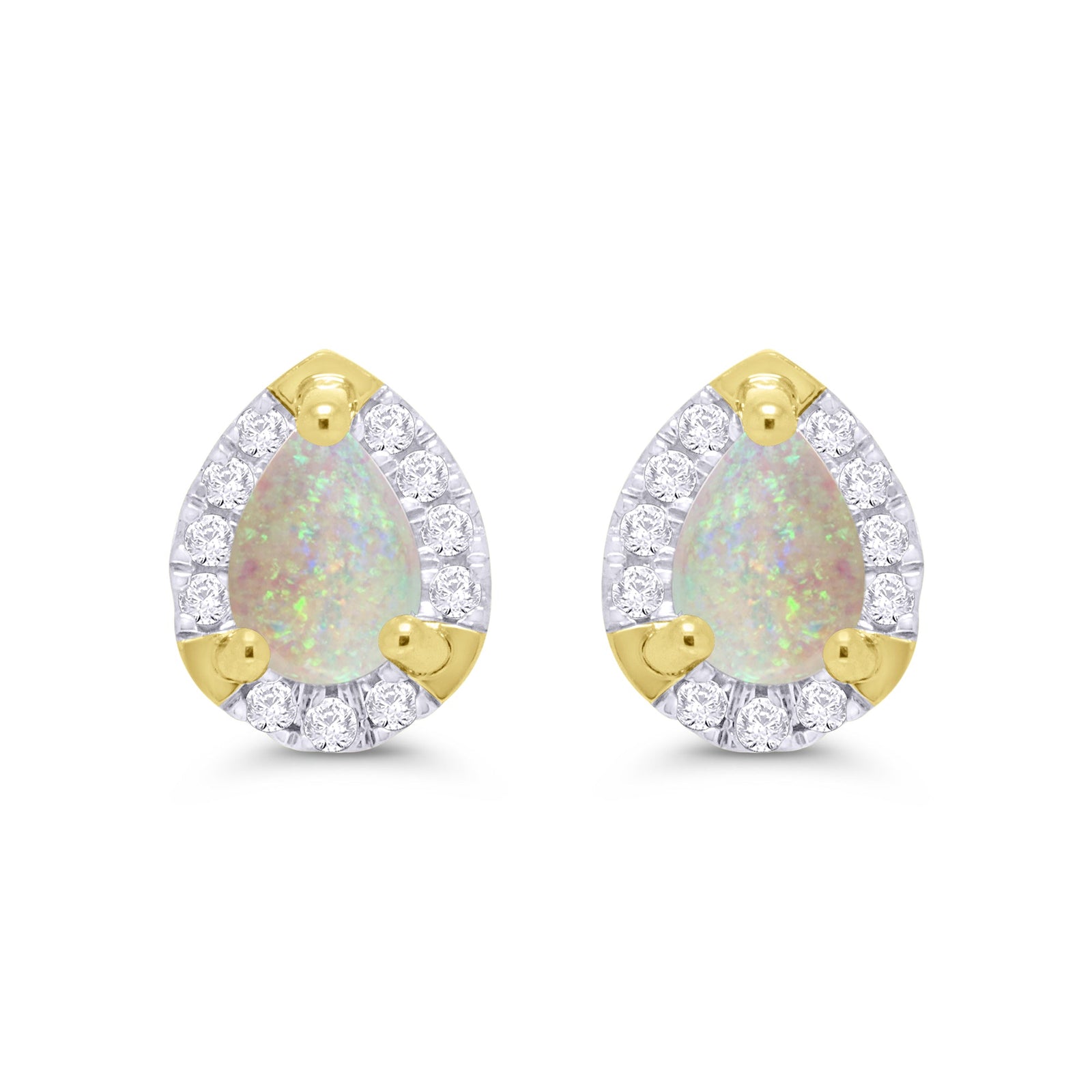 9ct gold 6x4mm pear shape opal & diamond cluster stud earrings 0.15ct