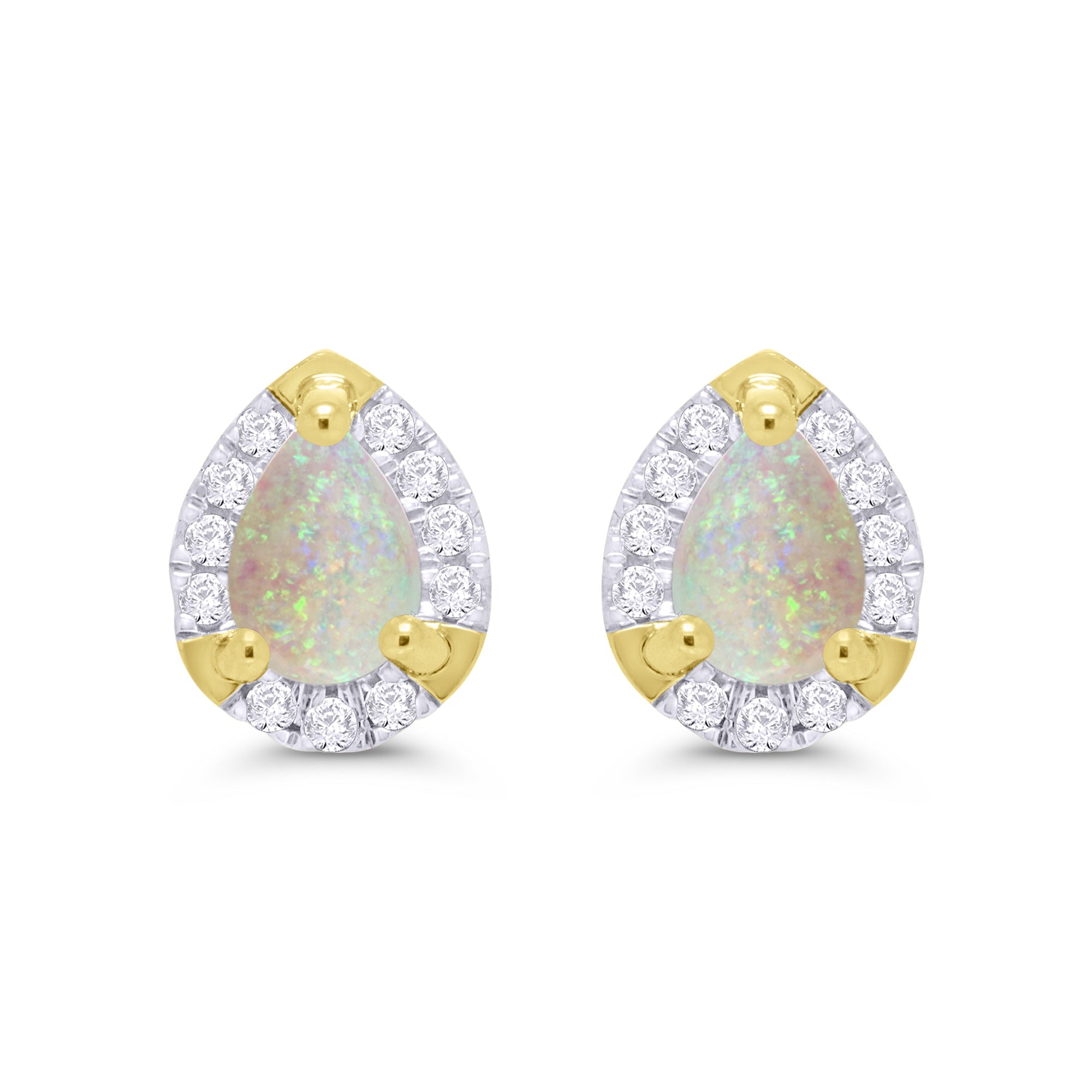 9ct gold 6x4mm pear shape opal & diamond cluster stud earrings 0.15ct