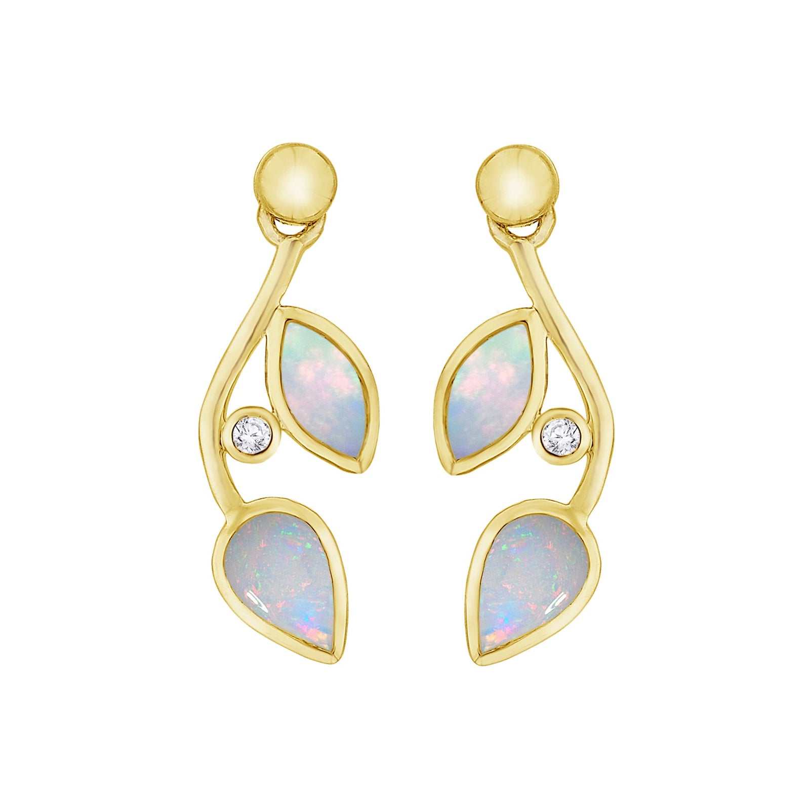 9ct gold marquise & pear shape opal & diamond set drop earrings 0.03ct