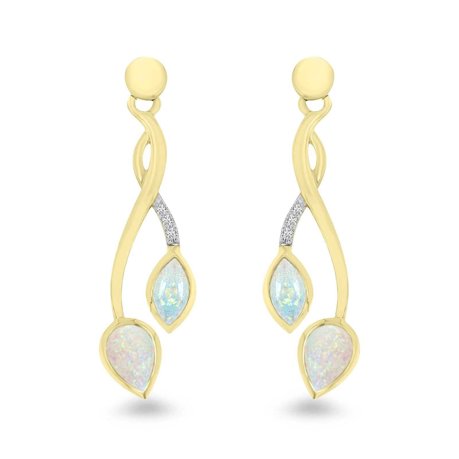 9ct gold marquise & pear shape opal & diamond set drop earrings 0.03ct