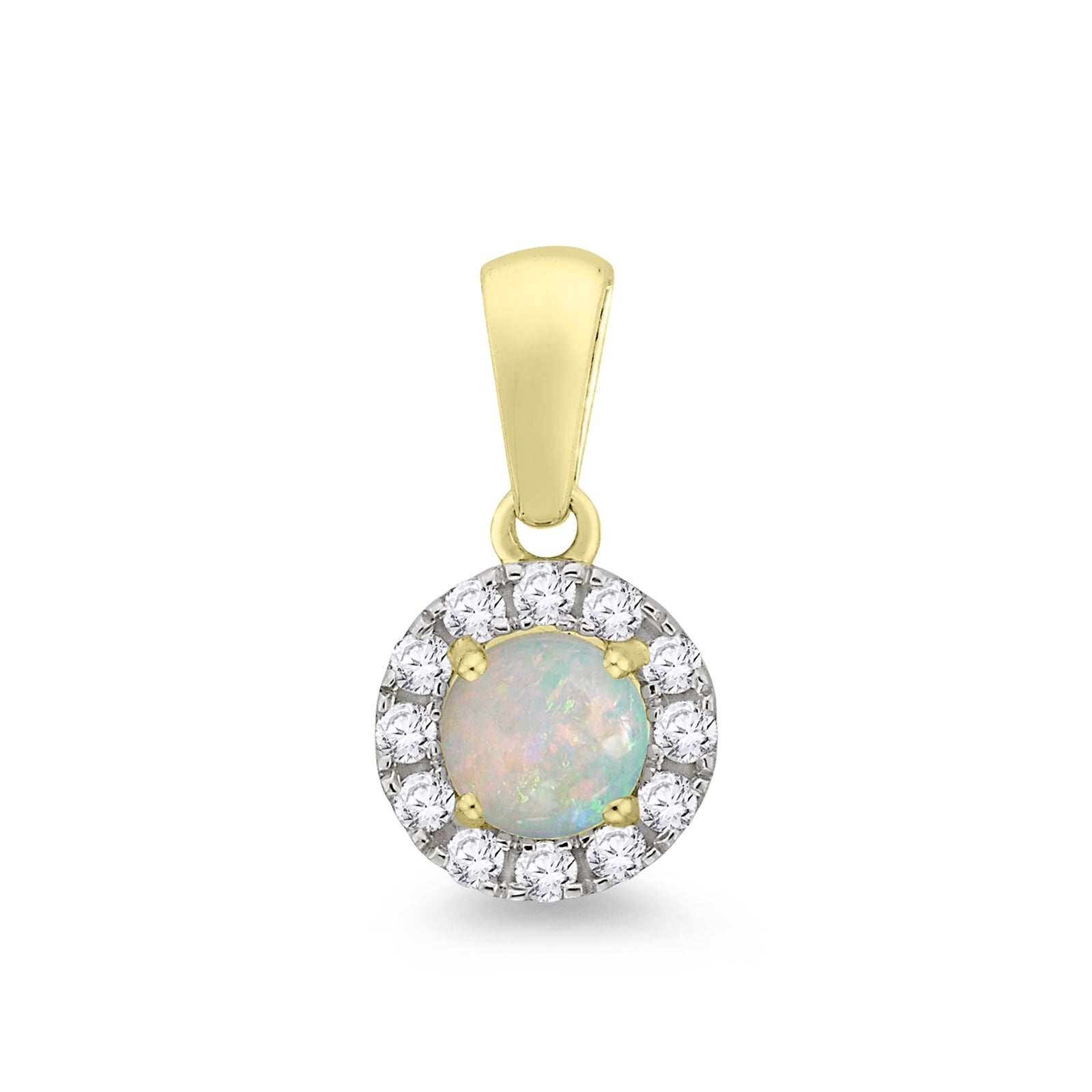 9ct gold 5mm round opal & diamond cluster pendant 0.16ct