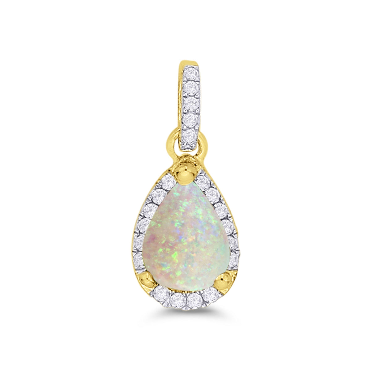 9ct gold 7x5mm pear shape opal &amp; diamond cluster pendant with diamond set bale 0.13ct