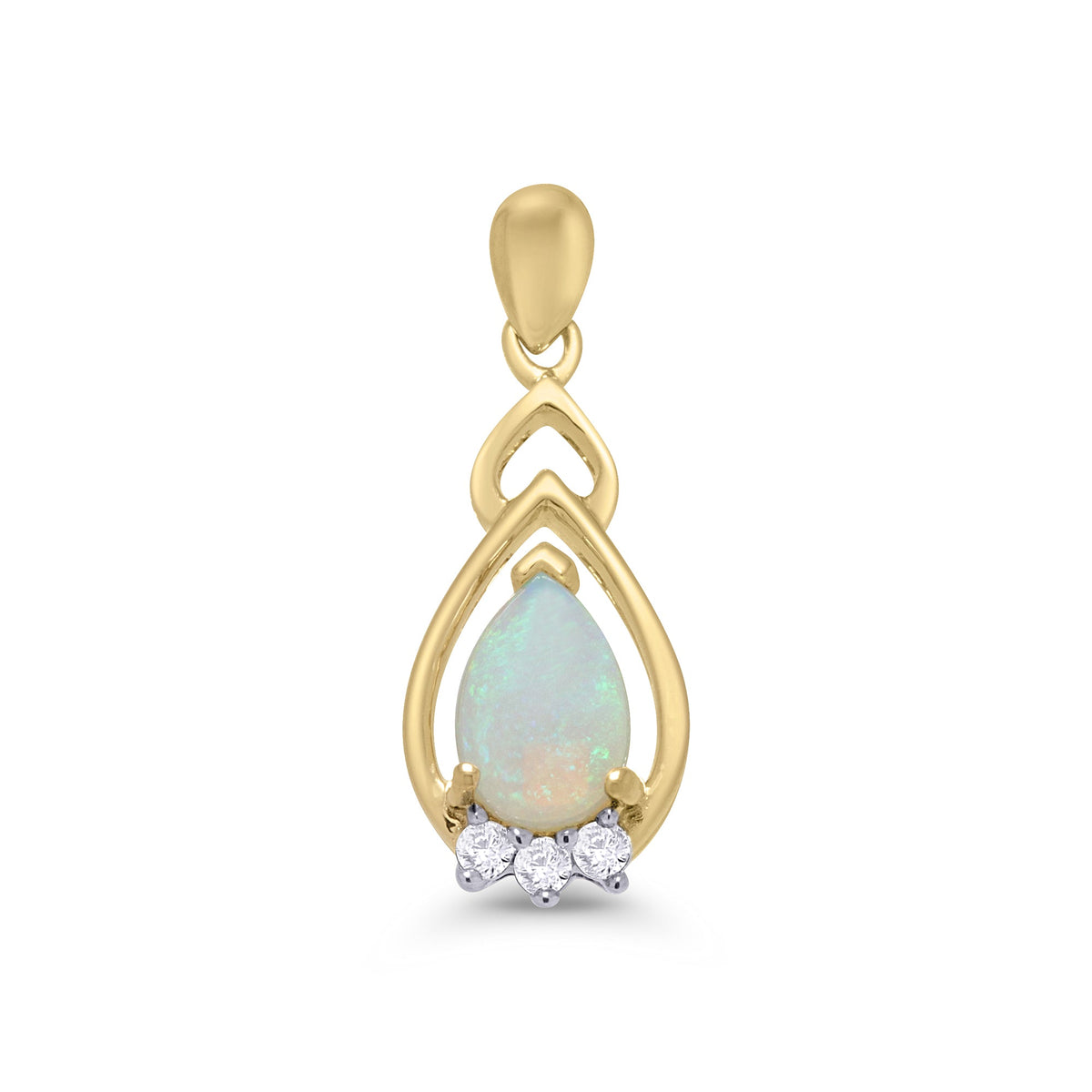 9ct gold 7x5mm pear shape opal &amp; diamond set pendant .03ct