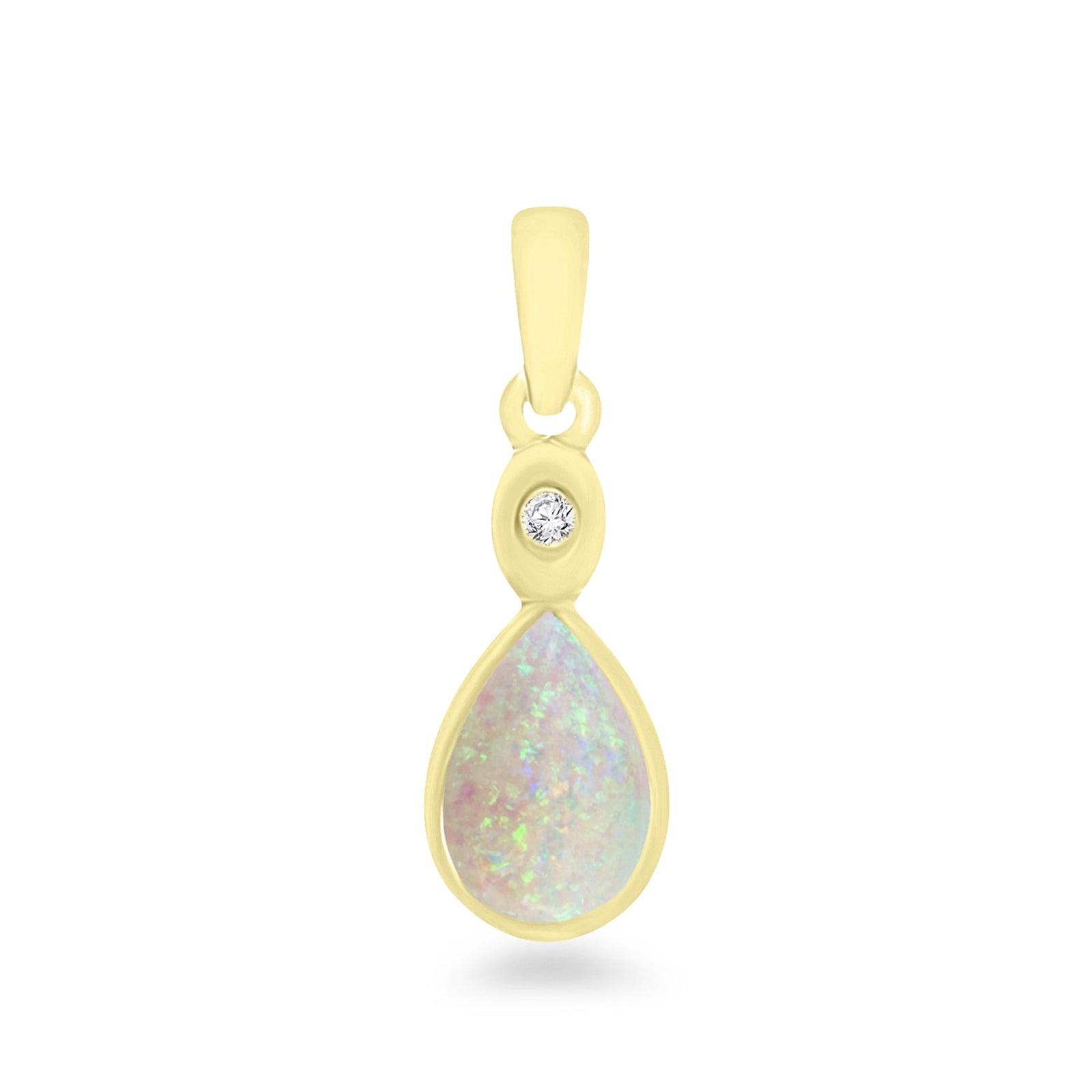 9ct gold 7x5mm pear shape opal & diamond set pendant .01ct