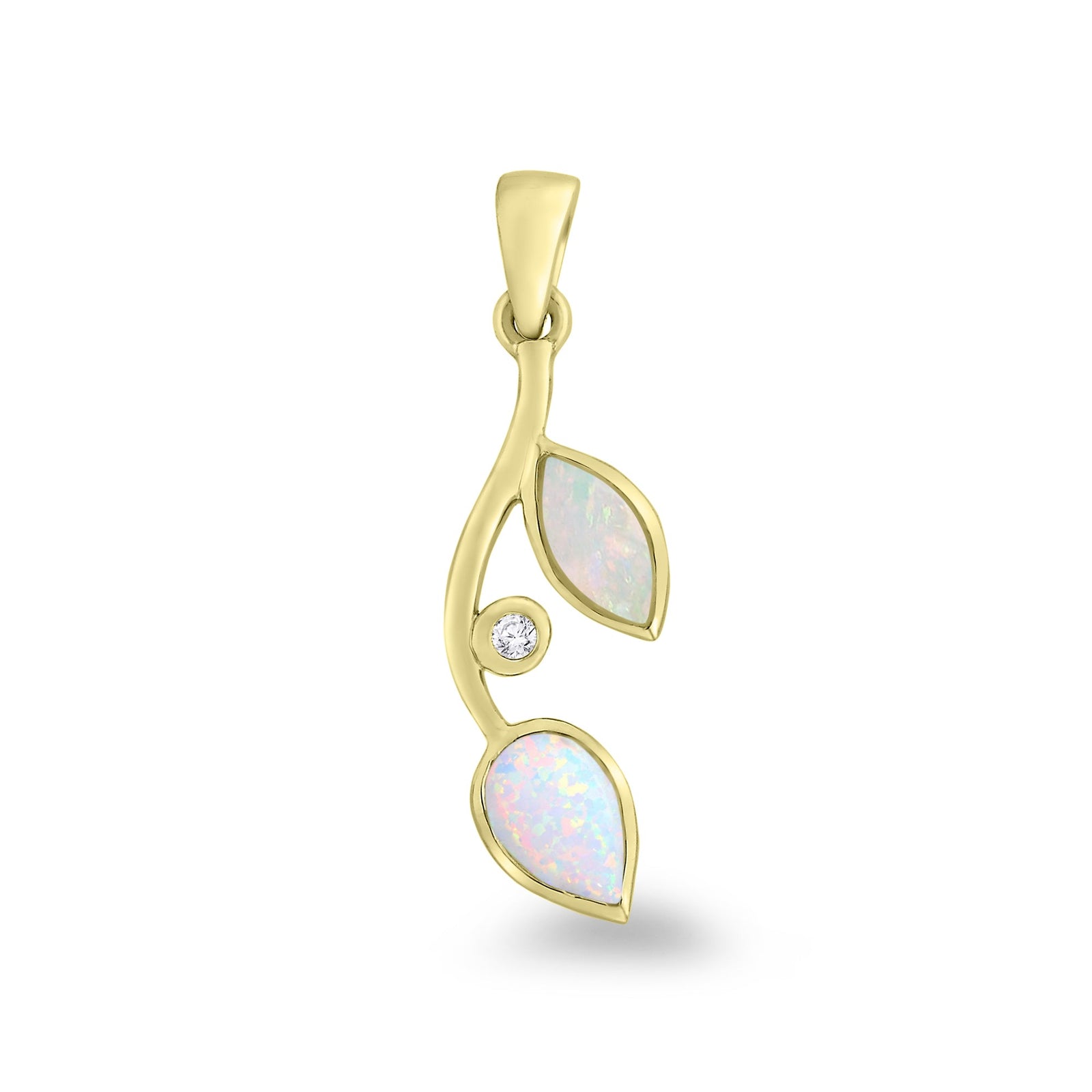 9ct gold marquise & pear shape opal & diamond set pendant 0.01ct
