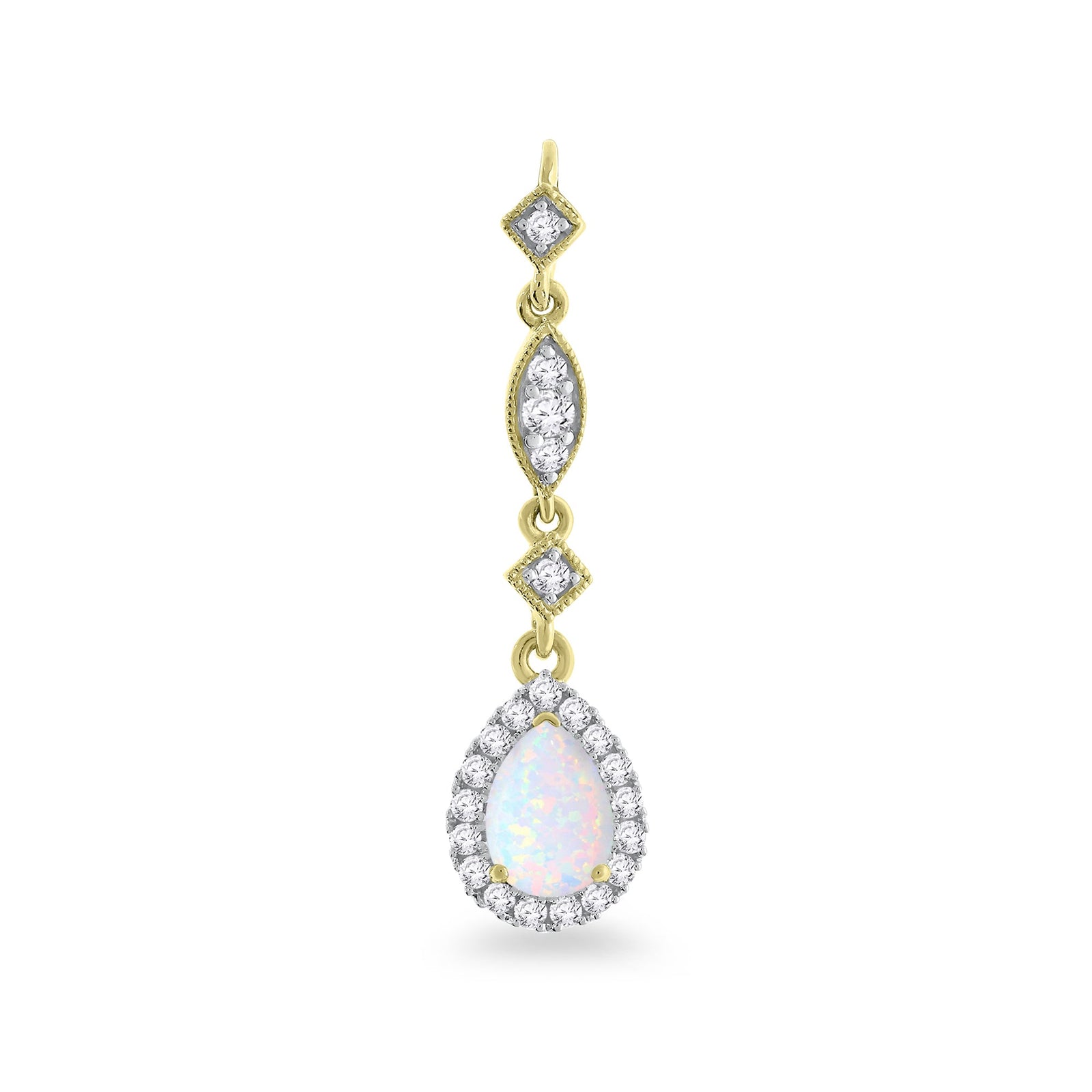 9ct gold 7x5 pear shape opal & diamond set long drop pendant 0.23ct