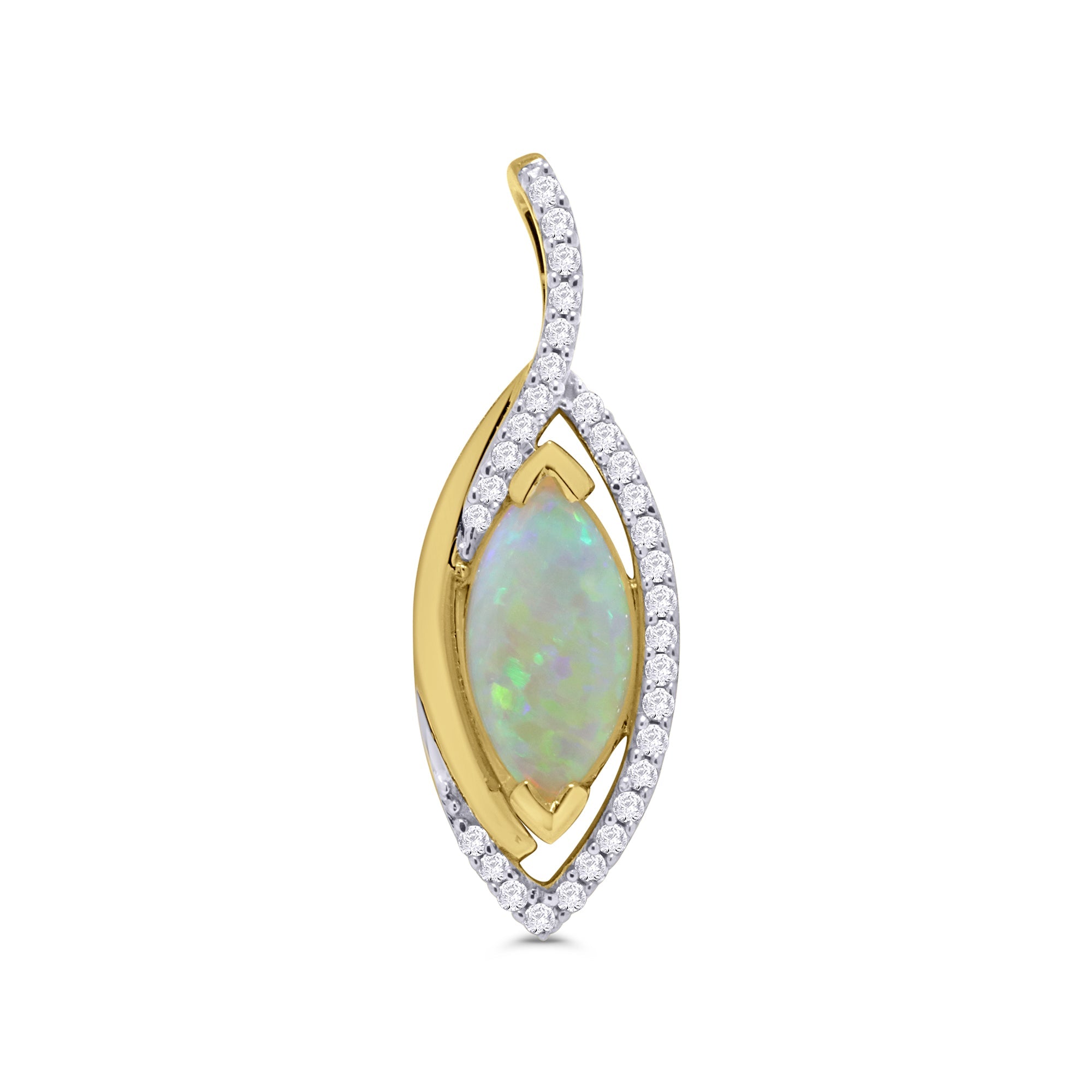 9ct gold 10x5mm marquise shape opal & diamond set pendant 0.12ct