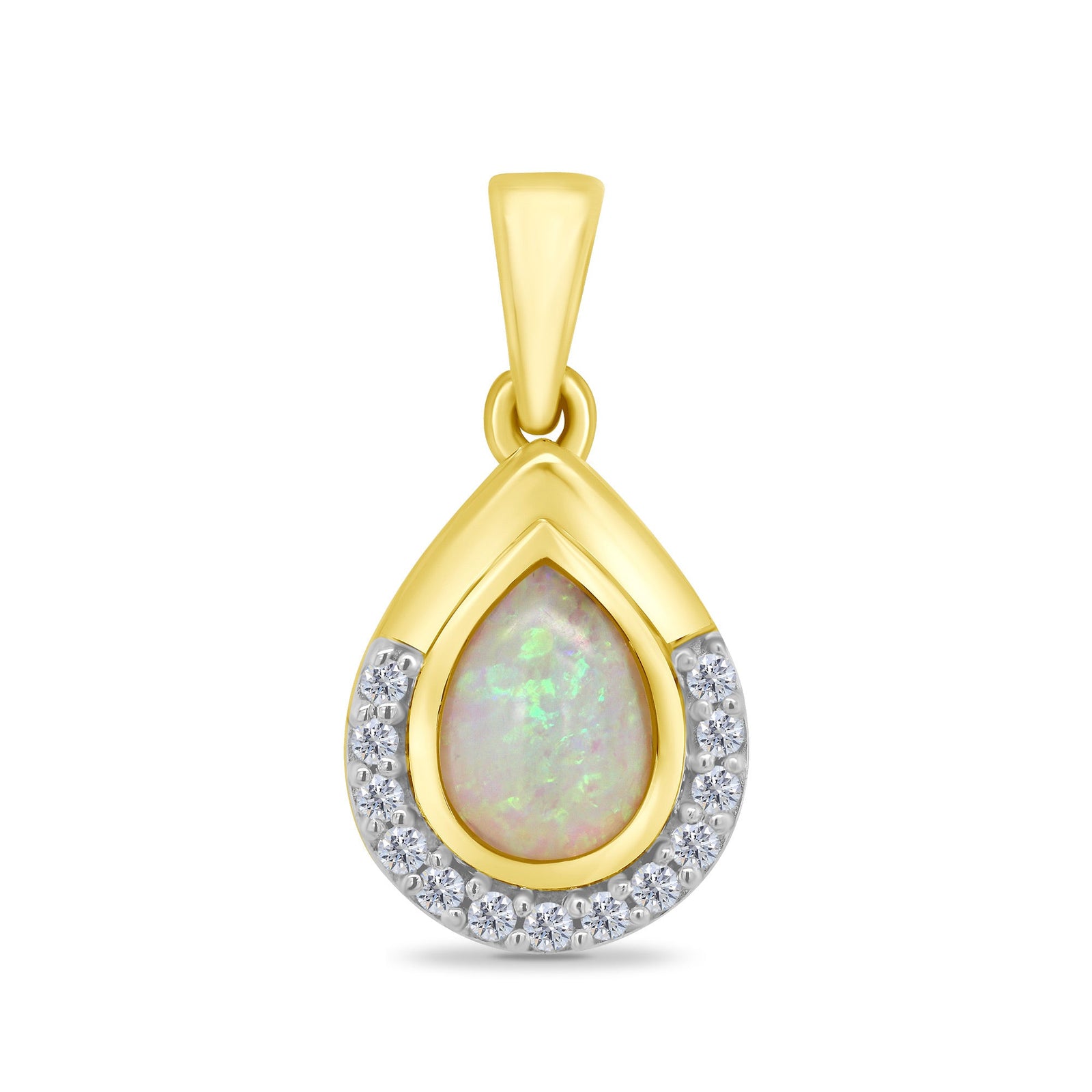 9ct gold 7x5 mm pear shape opal & diamond set pendant 0.08ct