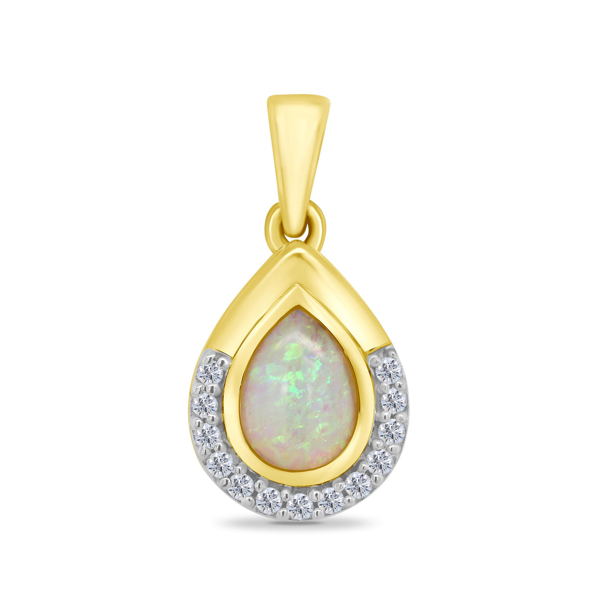9ct gold 7x5 mm pear shape opal &amp; diamond set pendant 0.08ct