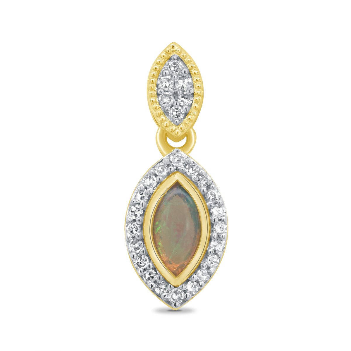 9ct gold 6x3mm marquise shape opal &amp; diamond set pendant 0.10ct