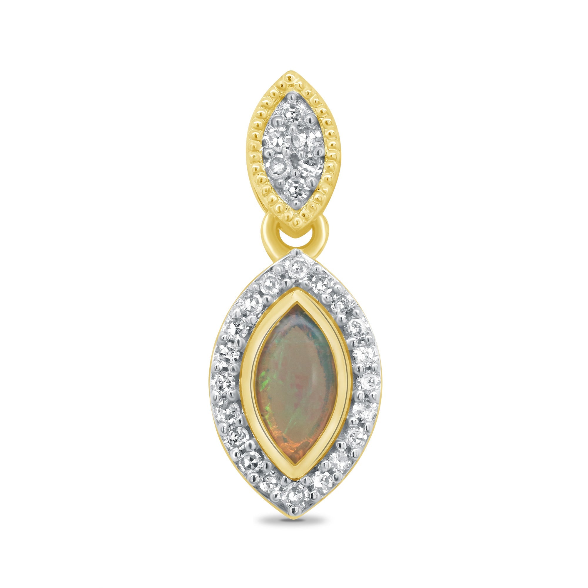 9ct gold 6x3mm marquise shape opal & diamond set pendant 0.10ct