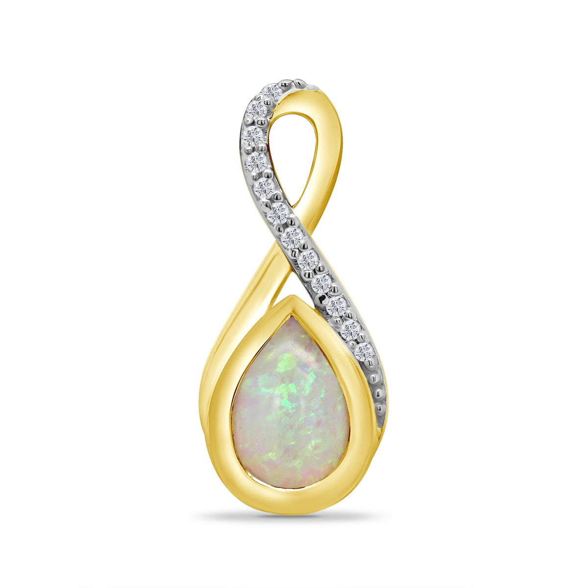 9ct gold 7x5mm pear shape opal &amp; diamond set pendant 0.05ct
