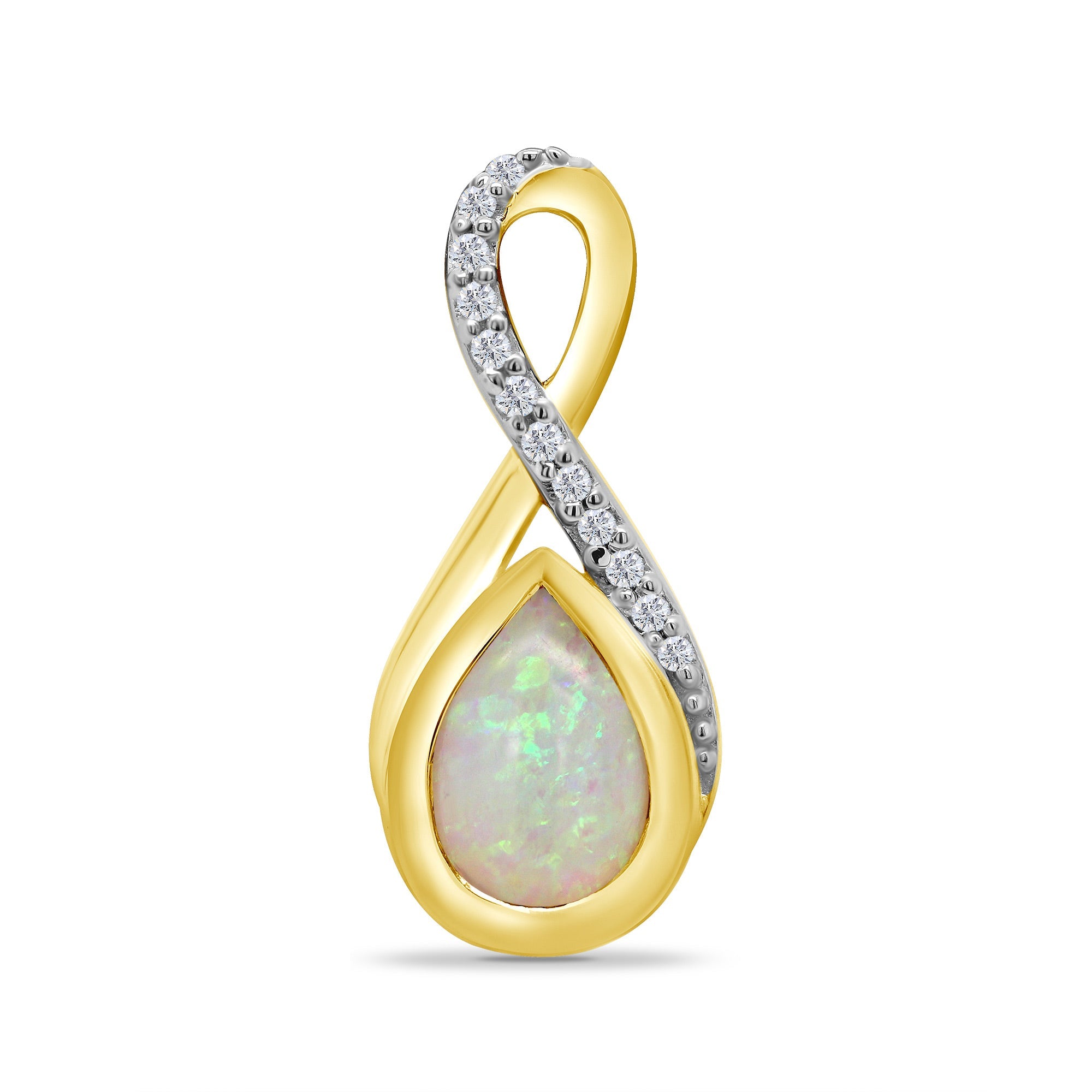 9ct gold 7x5mm pear shape opal & diamond set pendant 0.05ct