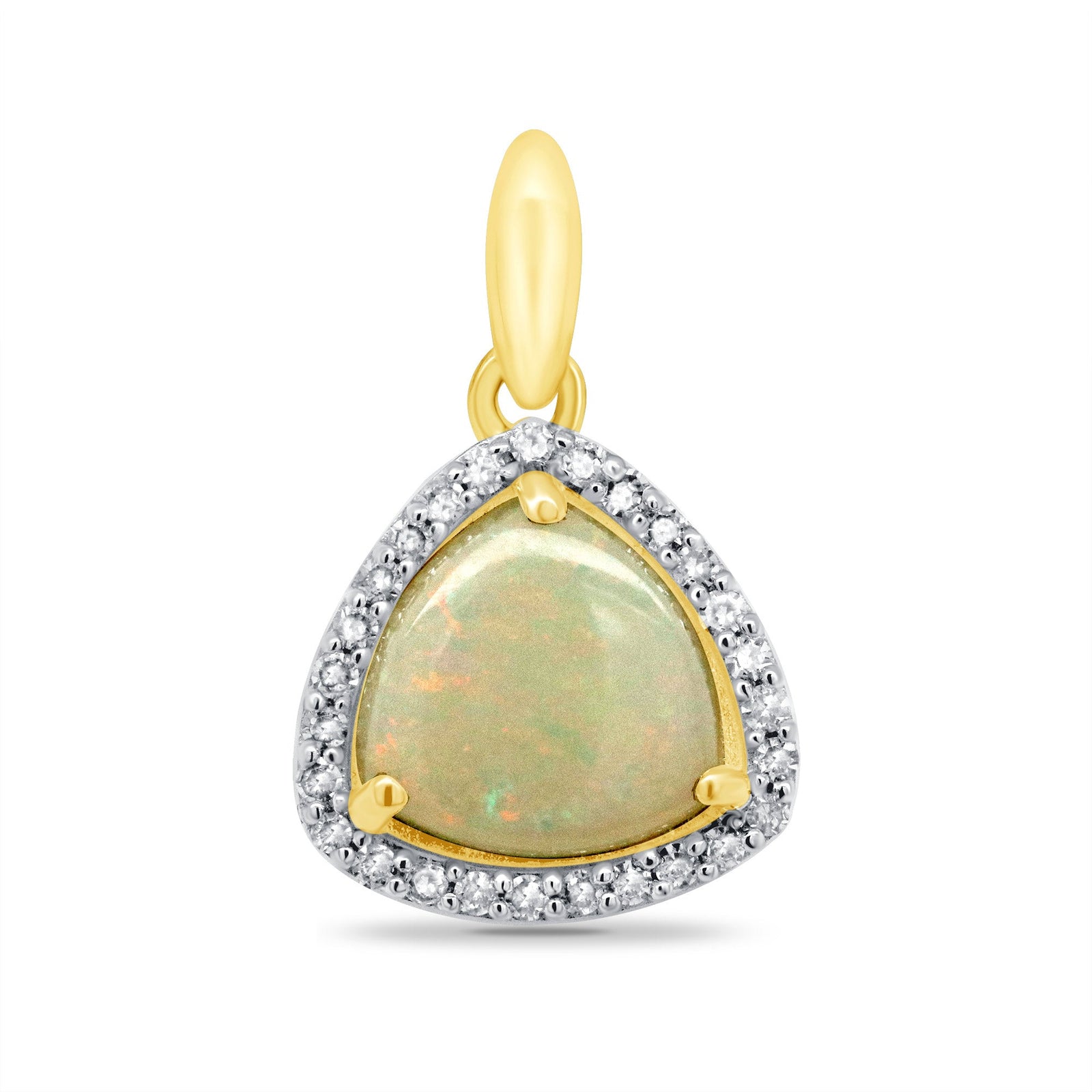 9ct gold 8mm trillion shape opal & diamond cluster pendant 0.11ct