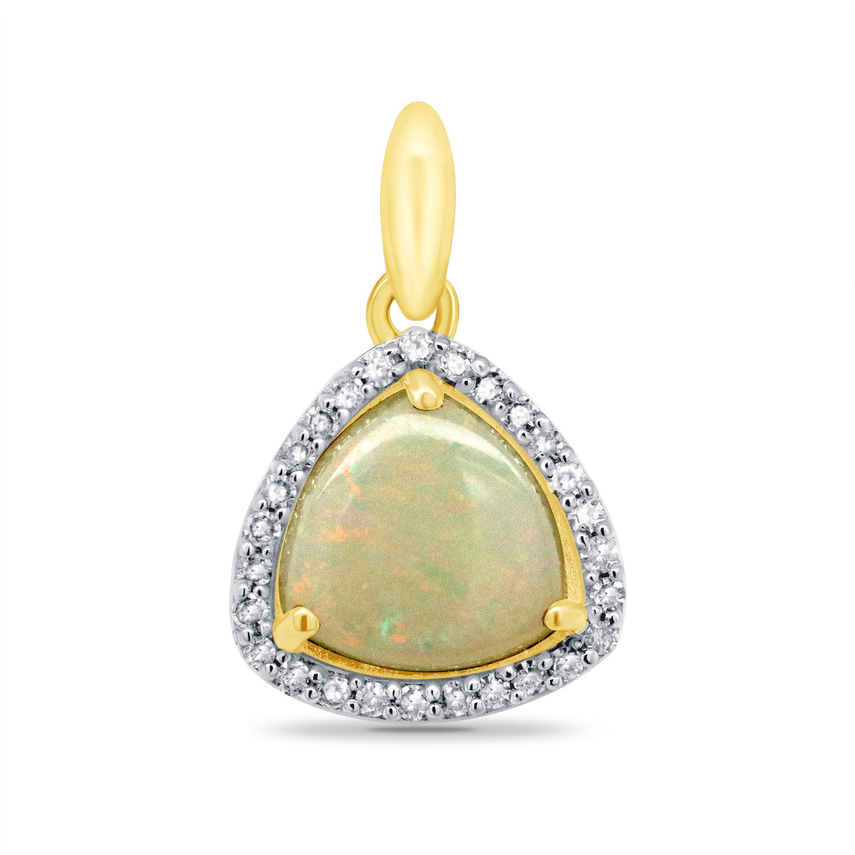 9ct gold 8mm trillion shape opal &amp; diamond cluster pendant 0.11ct