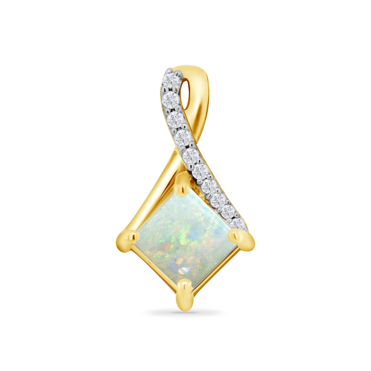 9ct gold 5mm square opal &amp; diamond set pendant 0.05ct