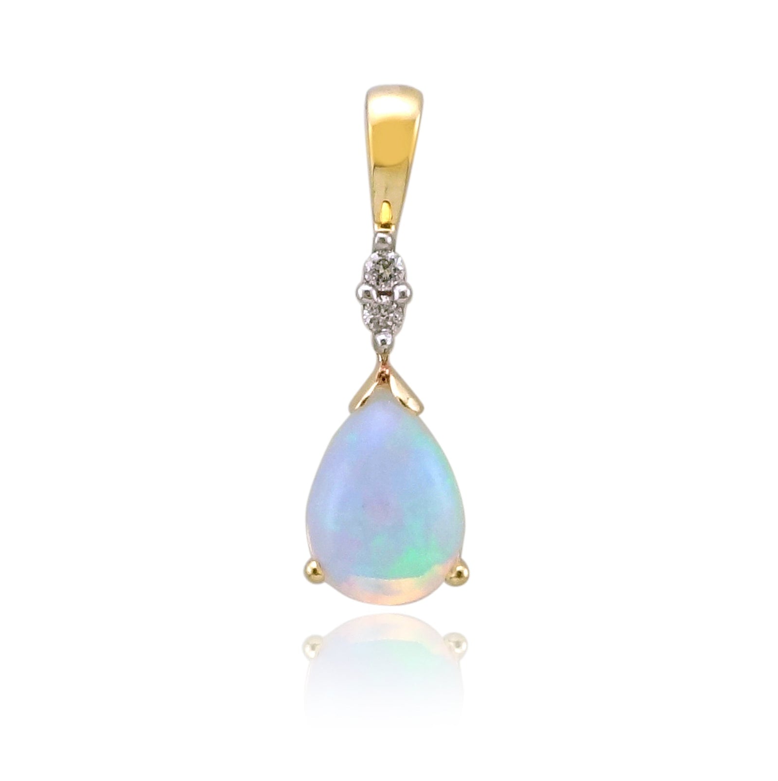 9ct gold 7x5mm pear shape opal & diamond pendant 0.02ct