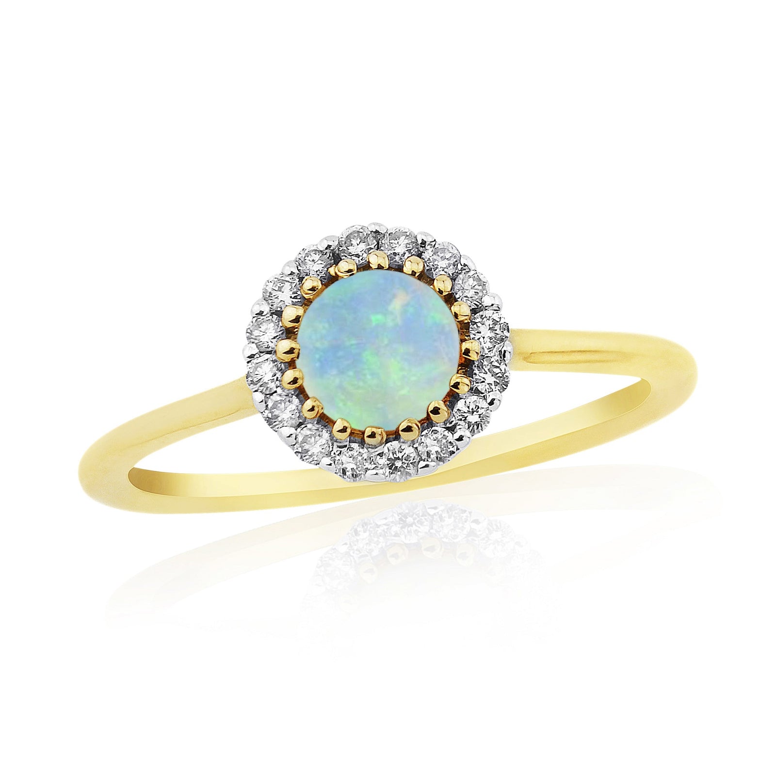 9ct gold 5.00mm round opal & diamond cluster ring  0.13ct